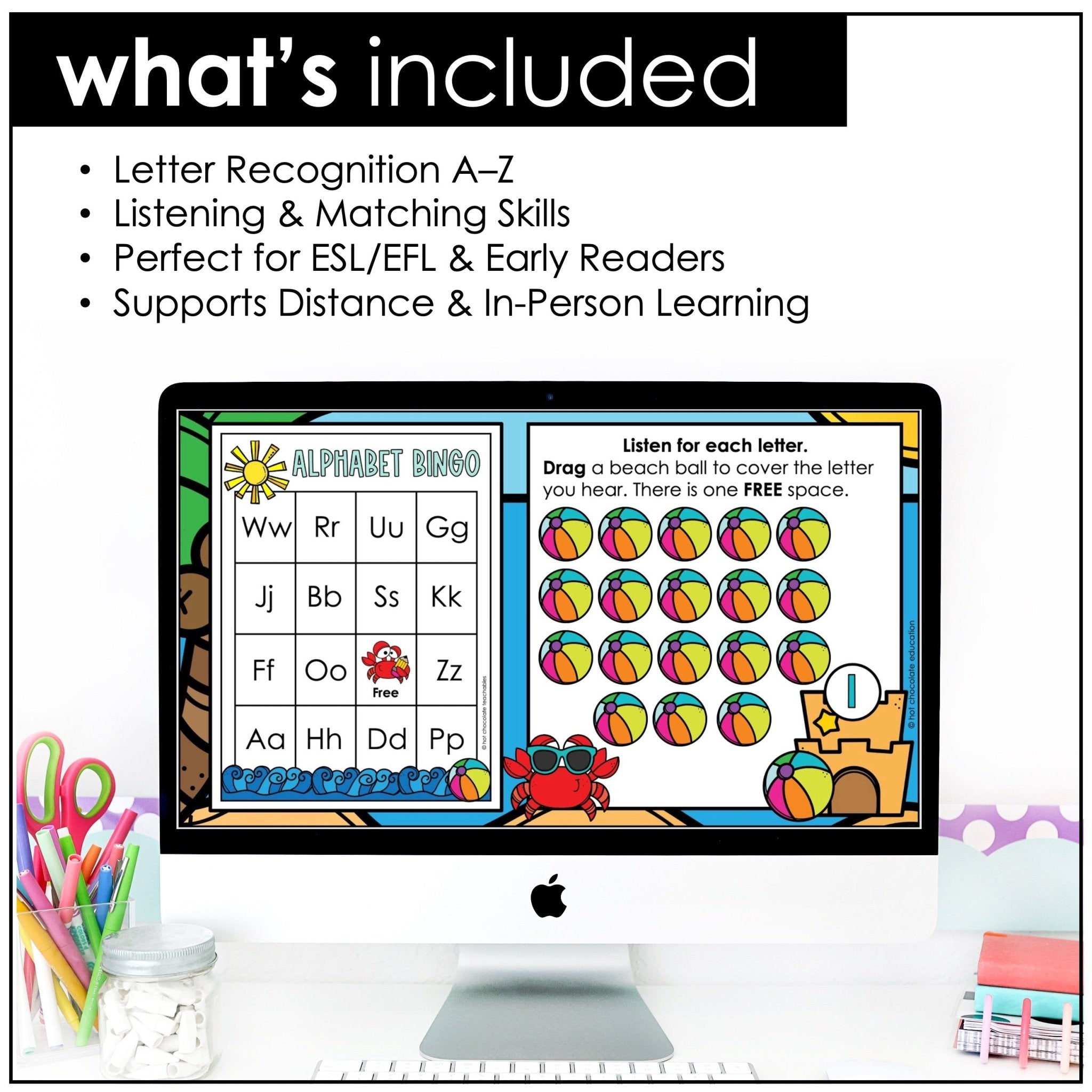 Summer Alphabet Fluency Digital Bingo Game – Google Slides™ Letter Practice - Hot Chocolate Teachables