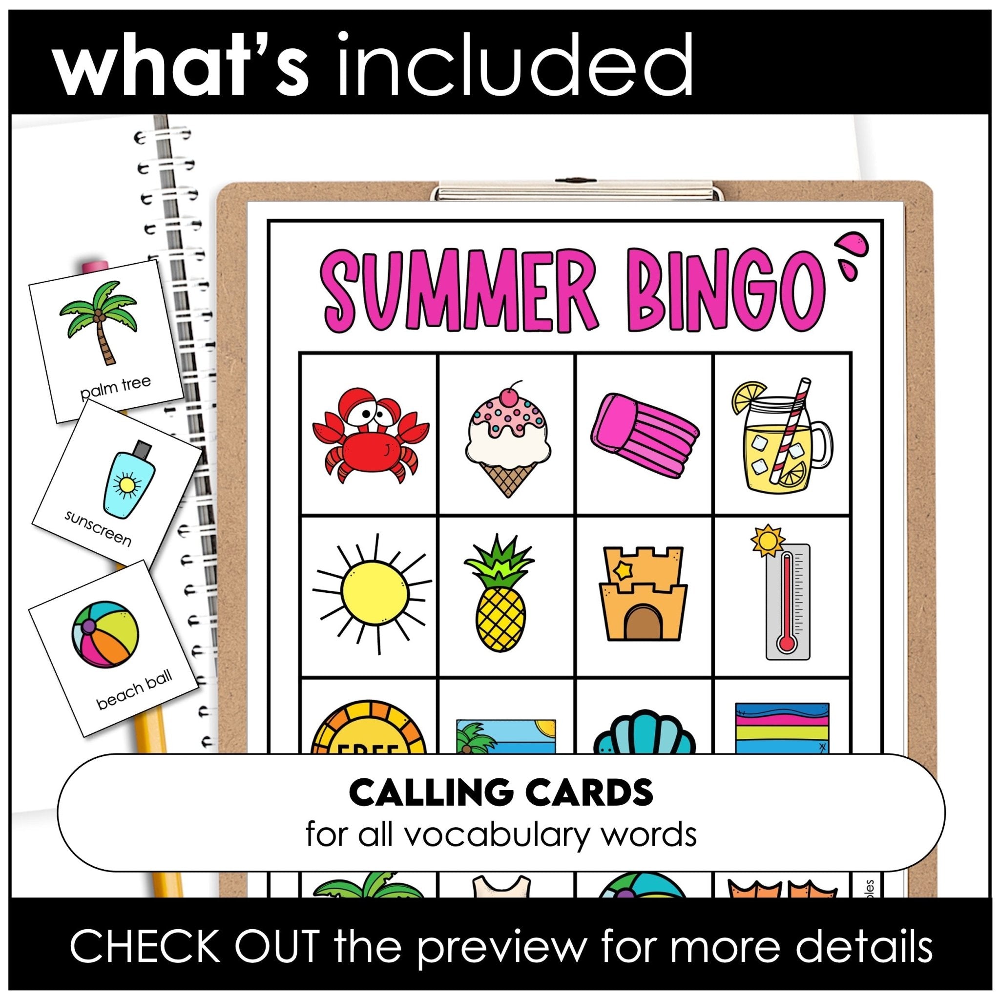 Summer Vacation Bingo Game | ESL Vocabulary Based Activity - Hot Chocolate Teachables