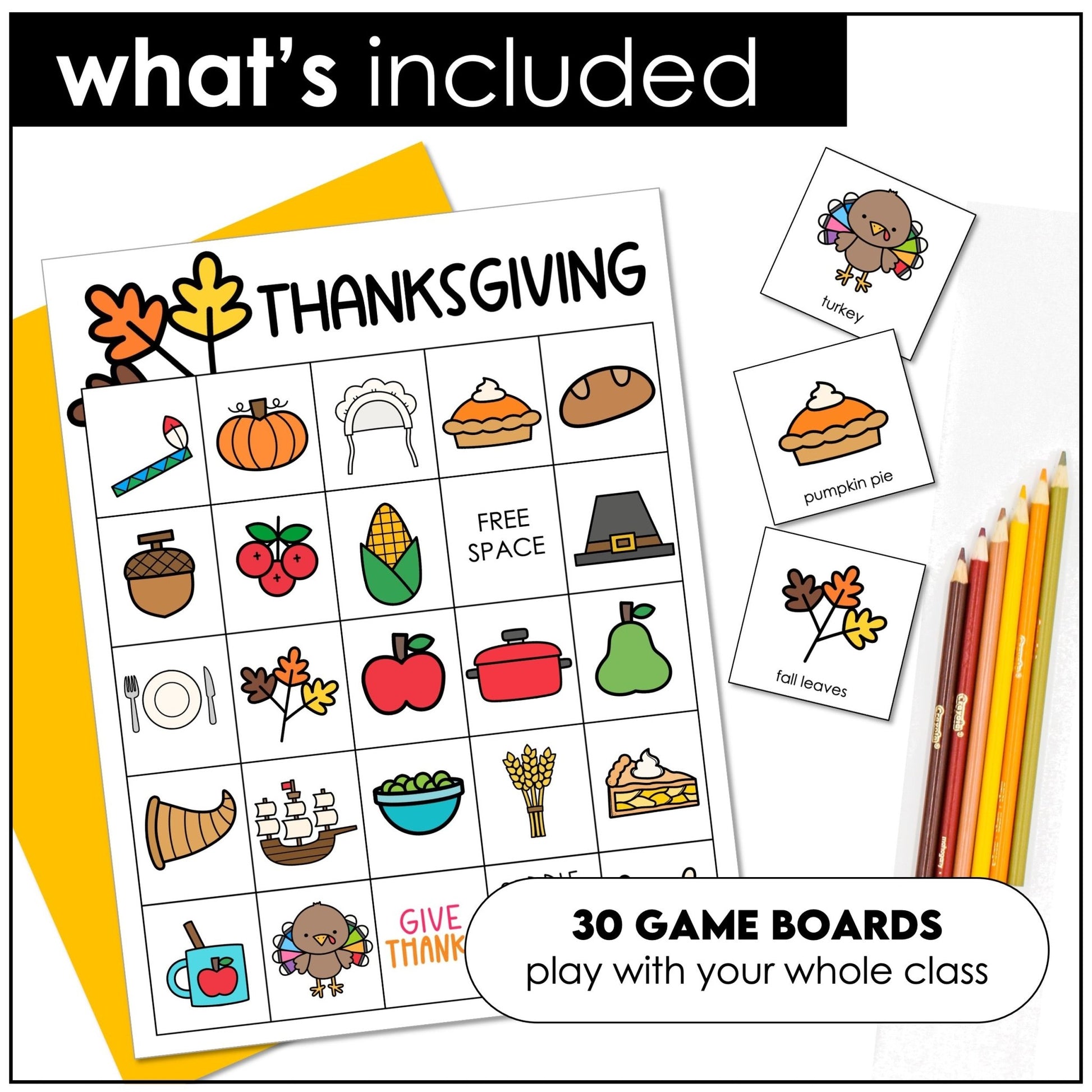 Thanksgiving ESL Vocabulary Bingo Game - English Text - Hot Chocolate Teachables