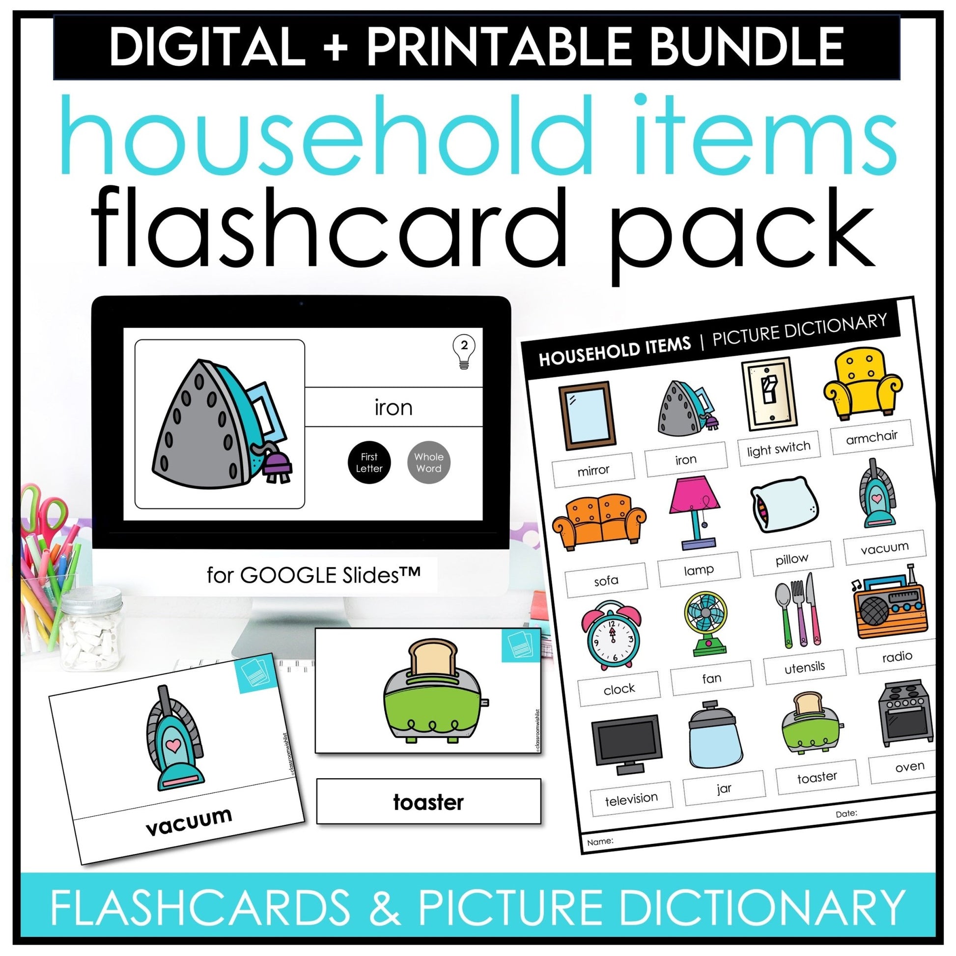 Things in a House Vocabulary Flashcard Bundle | Print & Digital | ESL, EFL, ELL - Hot Chocolate Teachables