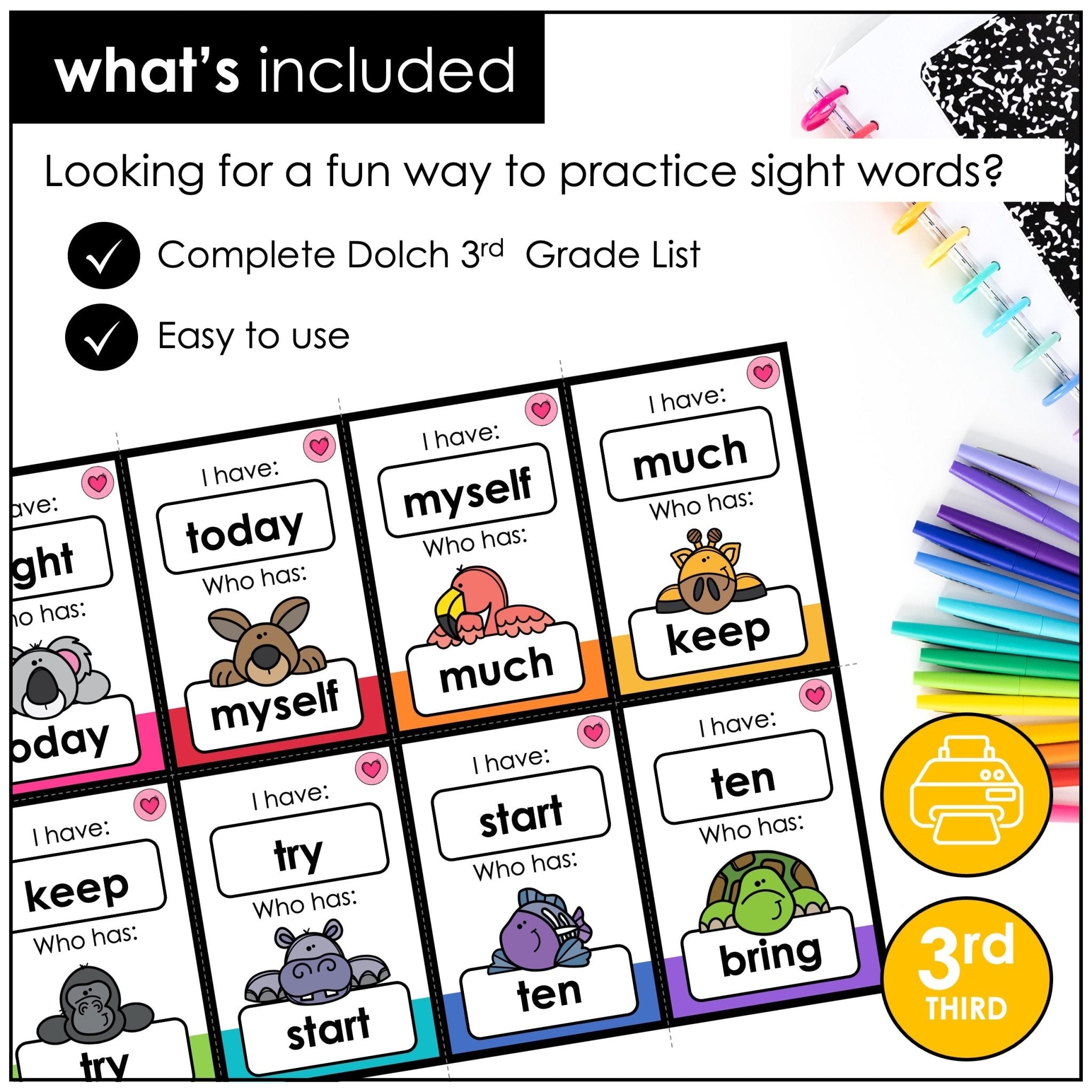 Third Grade Dolch Sight Words I Have, Who Has? – Literacy Center Card Game - Hot Chocolate Teachables