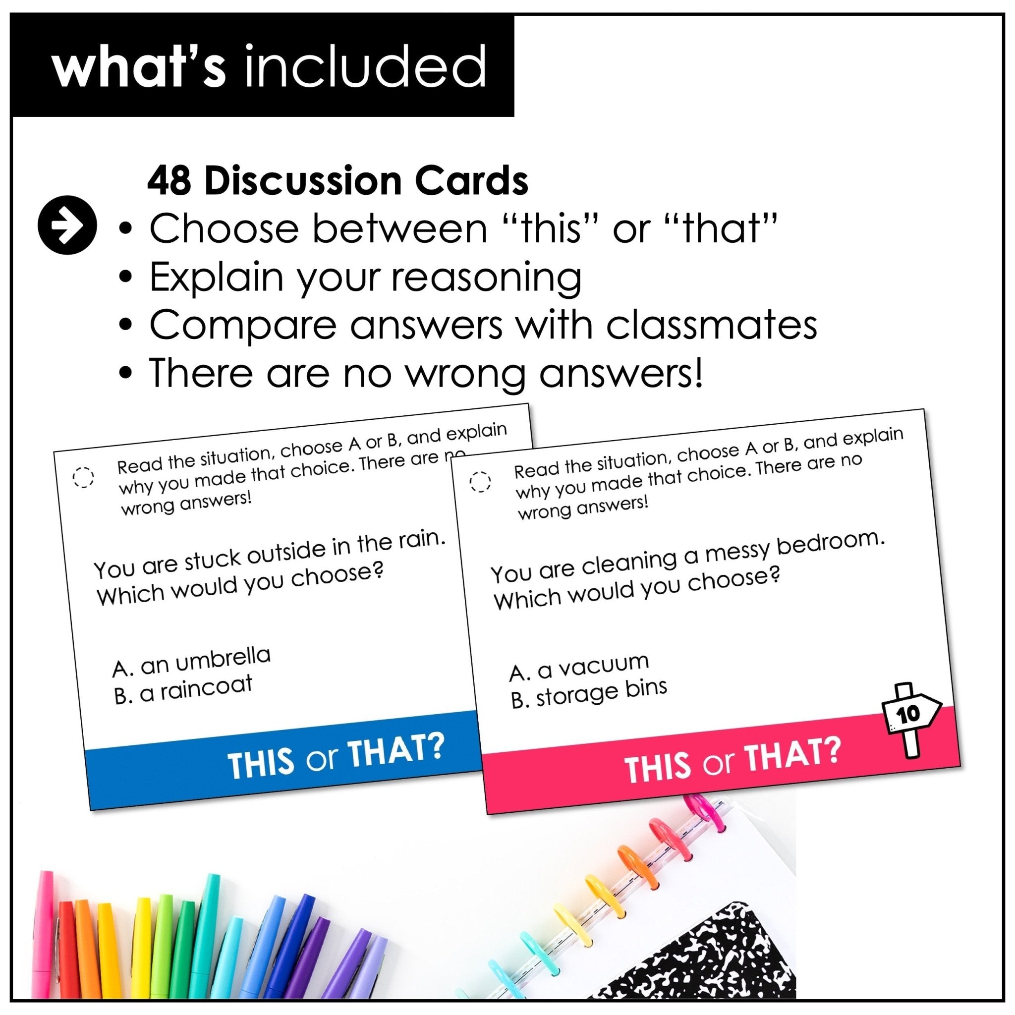 This or That? Speaking Task Cards – Critical Thinking & Decision - Making Activity - Hot Chocolate Teachables