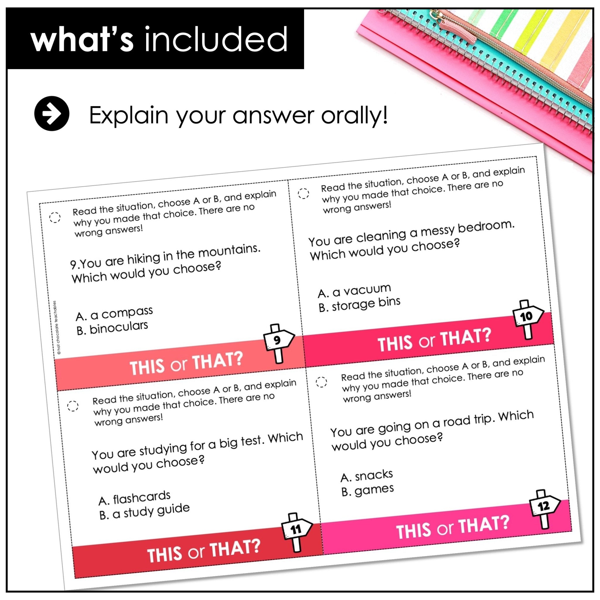 This or That? Speaking Task Cards – Critical Thinking & Decision - Making Activity - Hot Chocolate Teachables