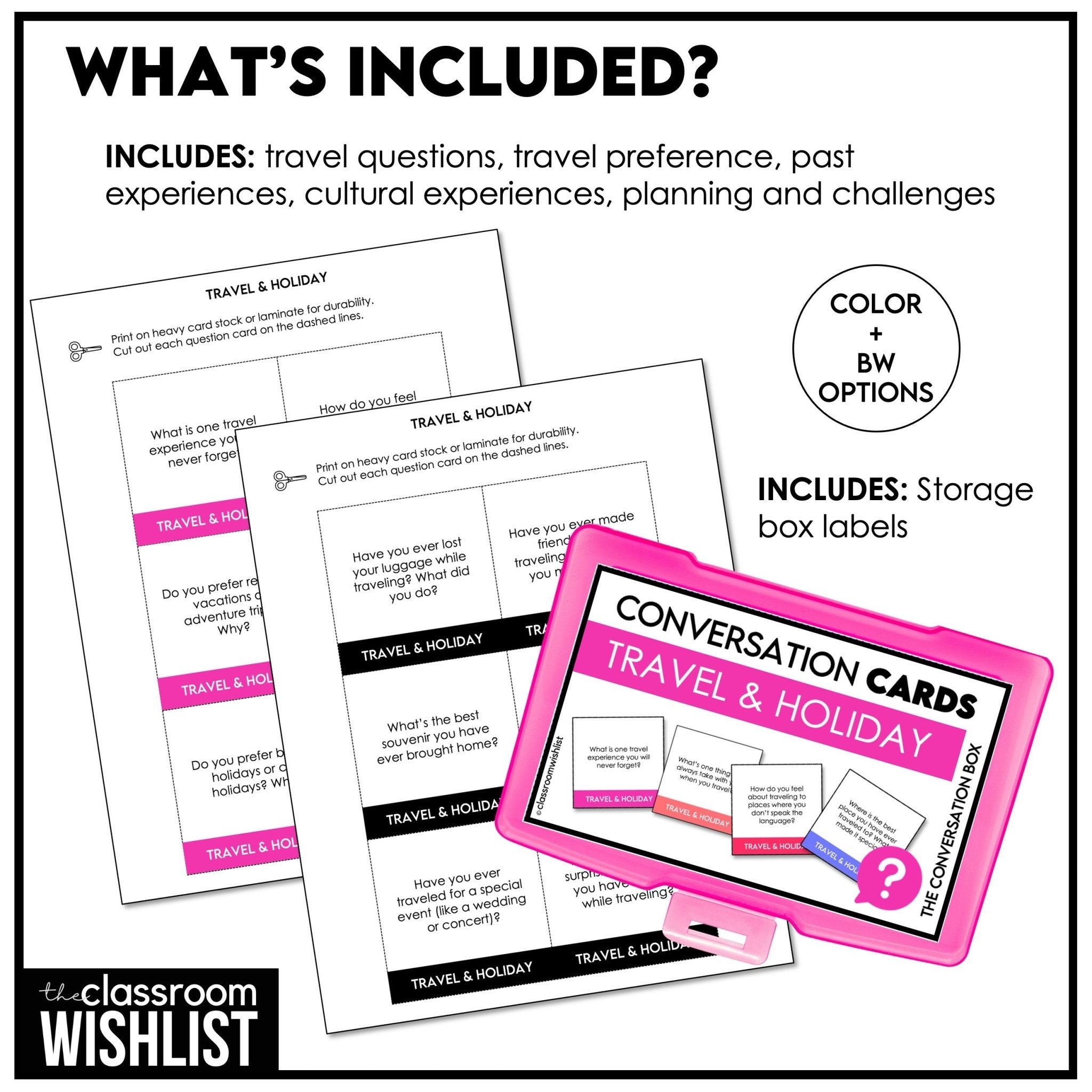 Travel & Holidays Conversation Cards | 60 ESL Discussion Questions Grades 8 - 12 - Hot Chocolate Teachables