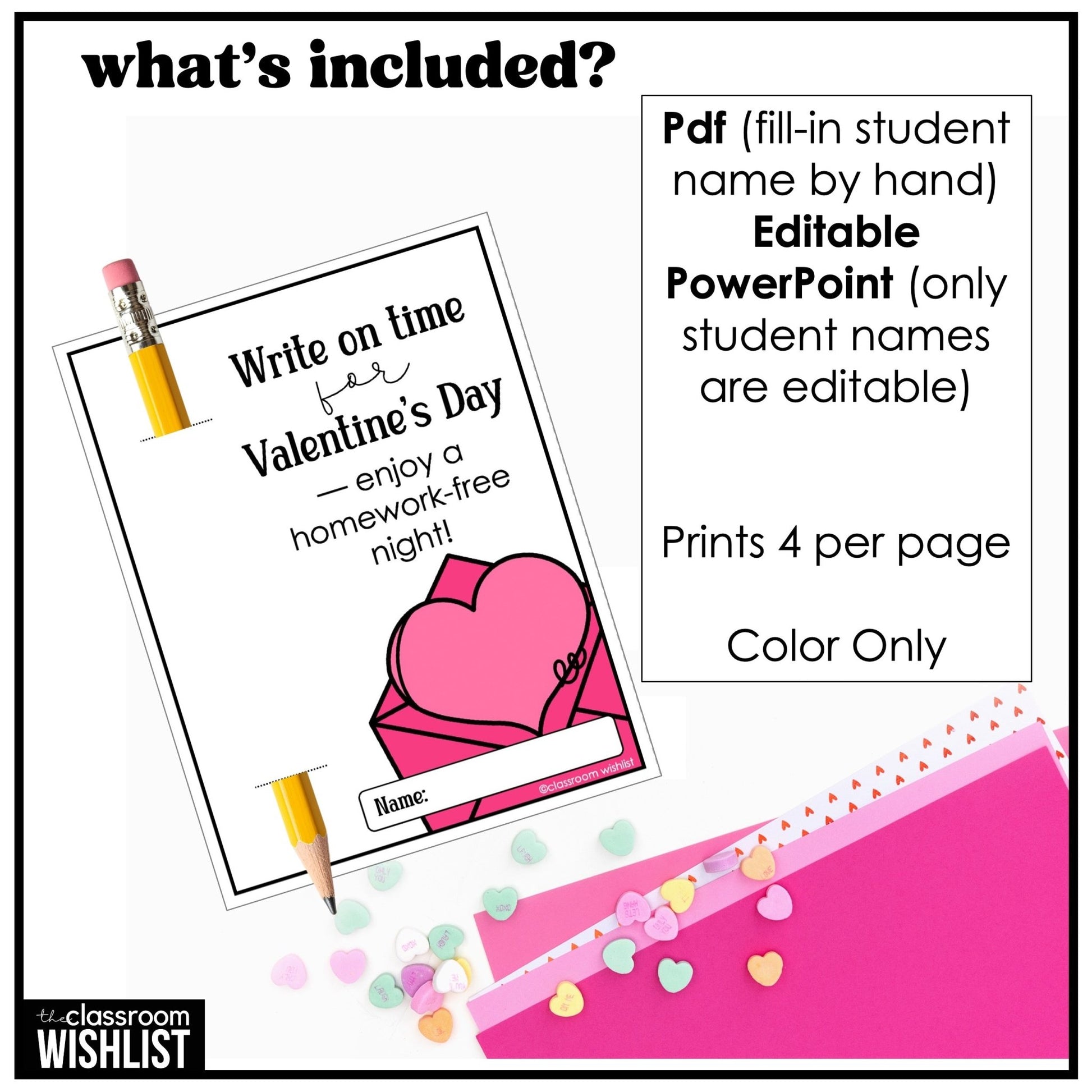Valentine Student Gift – Homework Pass Printable with Pencil Holder - Hot Chocolate Teachables