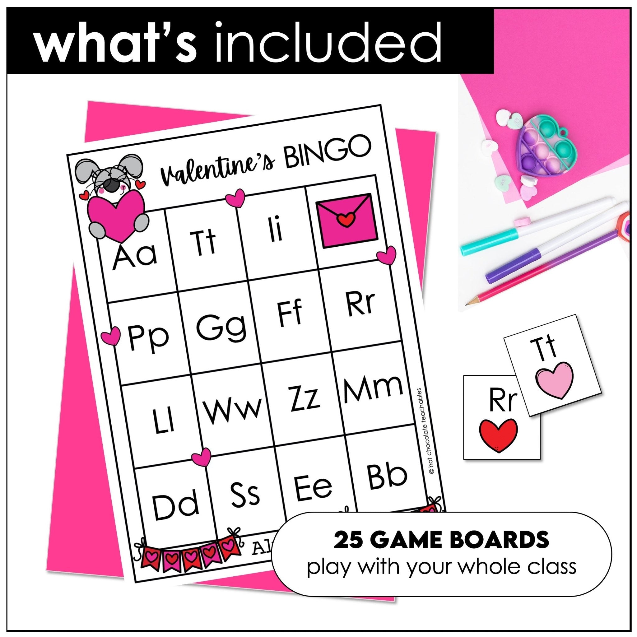 Valentine's Day Alphabet Fluency Bingo Game Bundle - Hot Chocolate Teachables