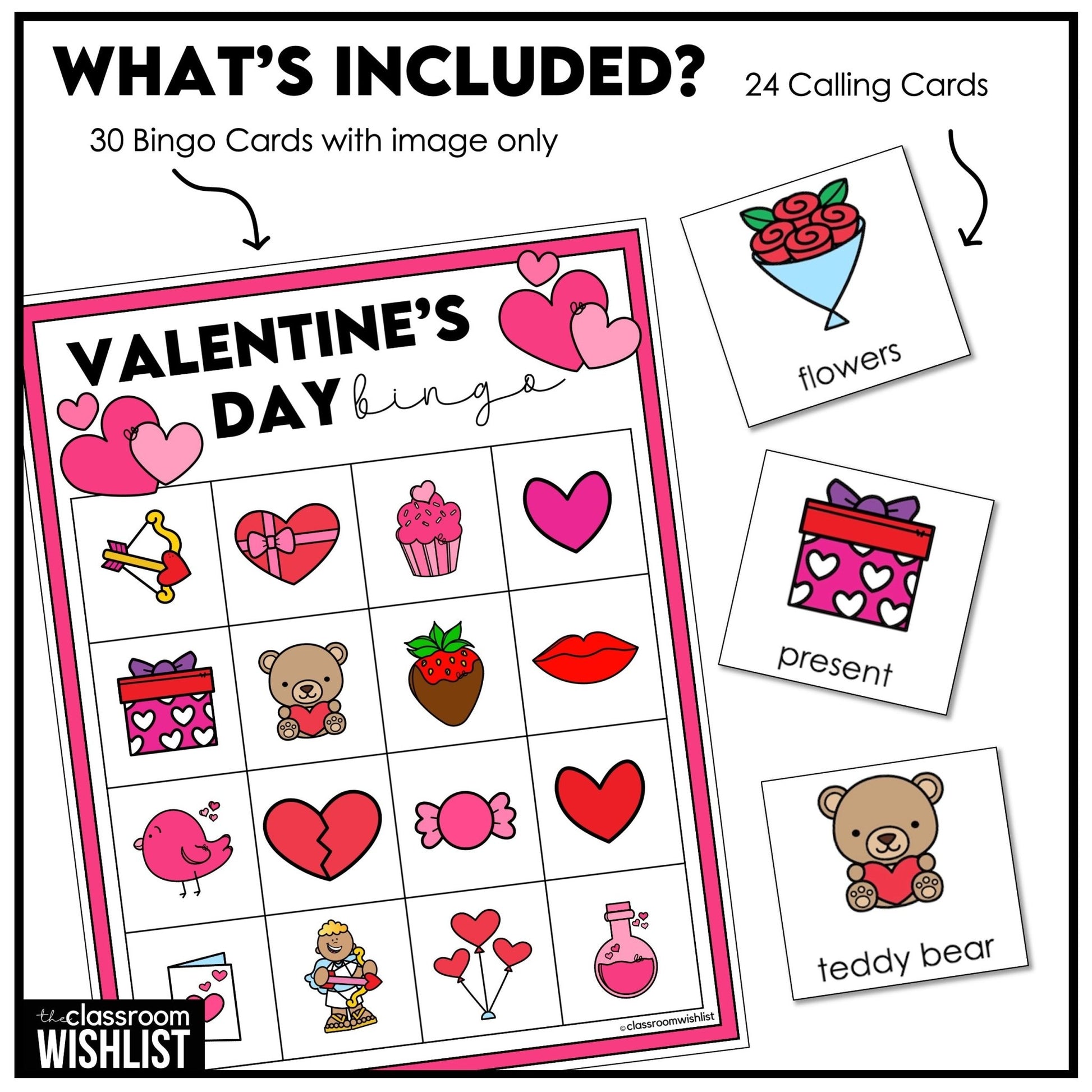 Valentine’s Day Bingo Cards – Vocabulary Game for Grades 1–3 & ESL - Hot Chocolate Teachables