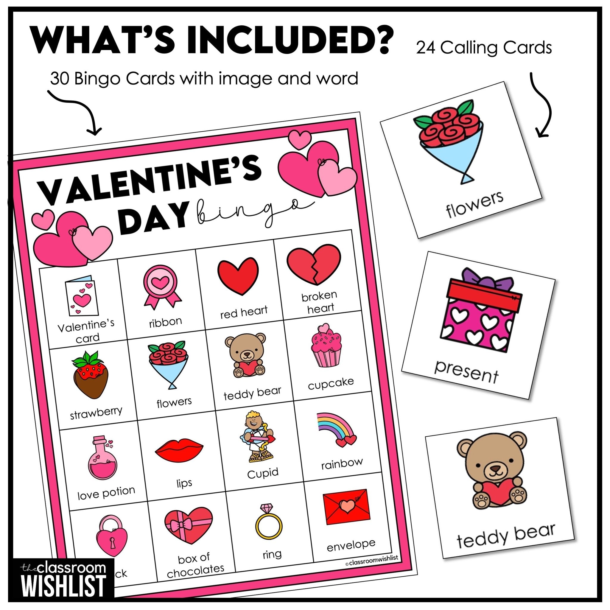 Valentine’s Day Bingo Cards – Vocabulary Game for Grades 1–3 & ESL - Hot Chocolate Teachables