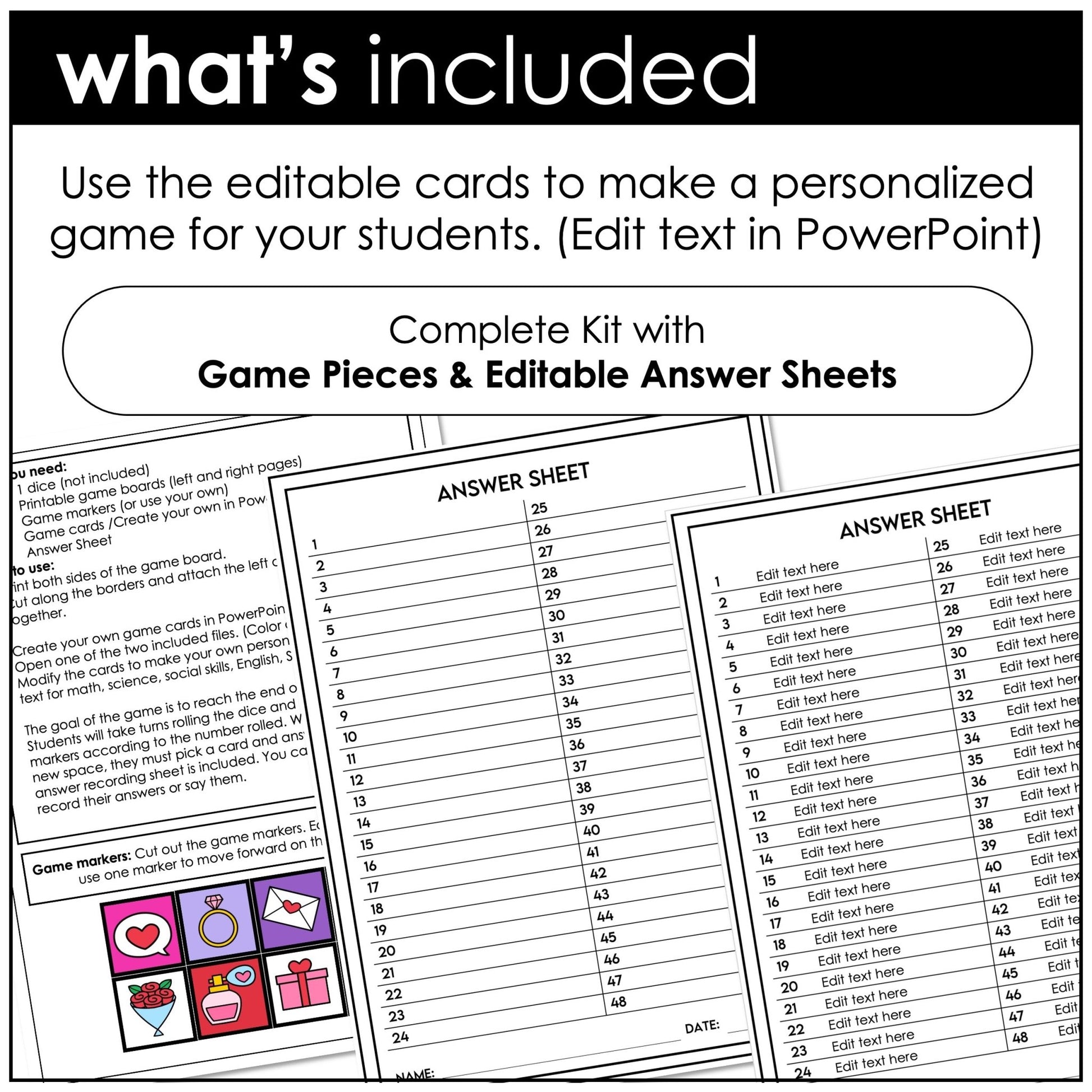 Valentine's Day Board Game Template for ANY subject with Editable Game Cards - Hot Chocolate Teachables