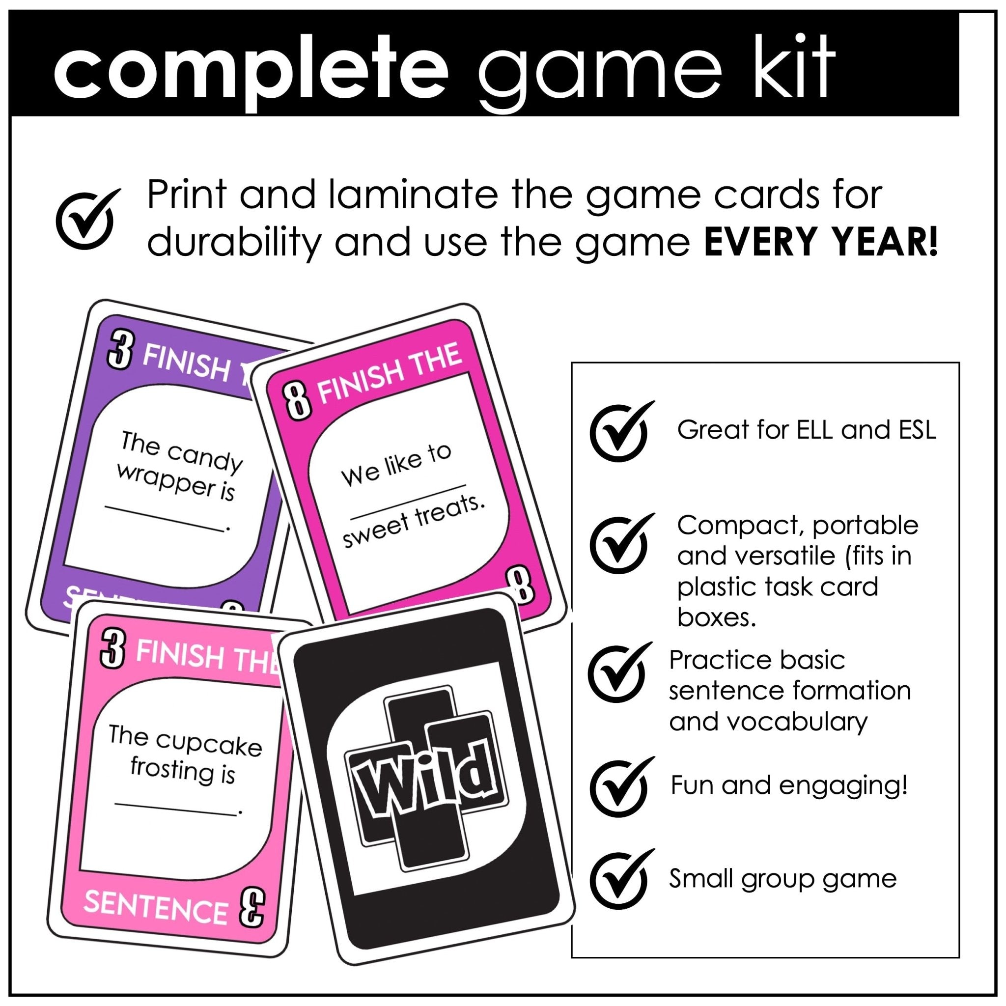 Valentine’s Day Card Game – Finish the Sentence with Adjectives, Nouns & Verbs - Hot Chocolate Teachables
