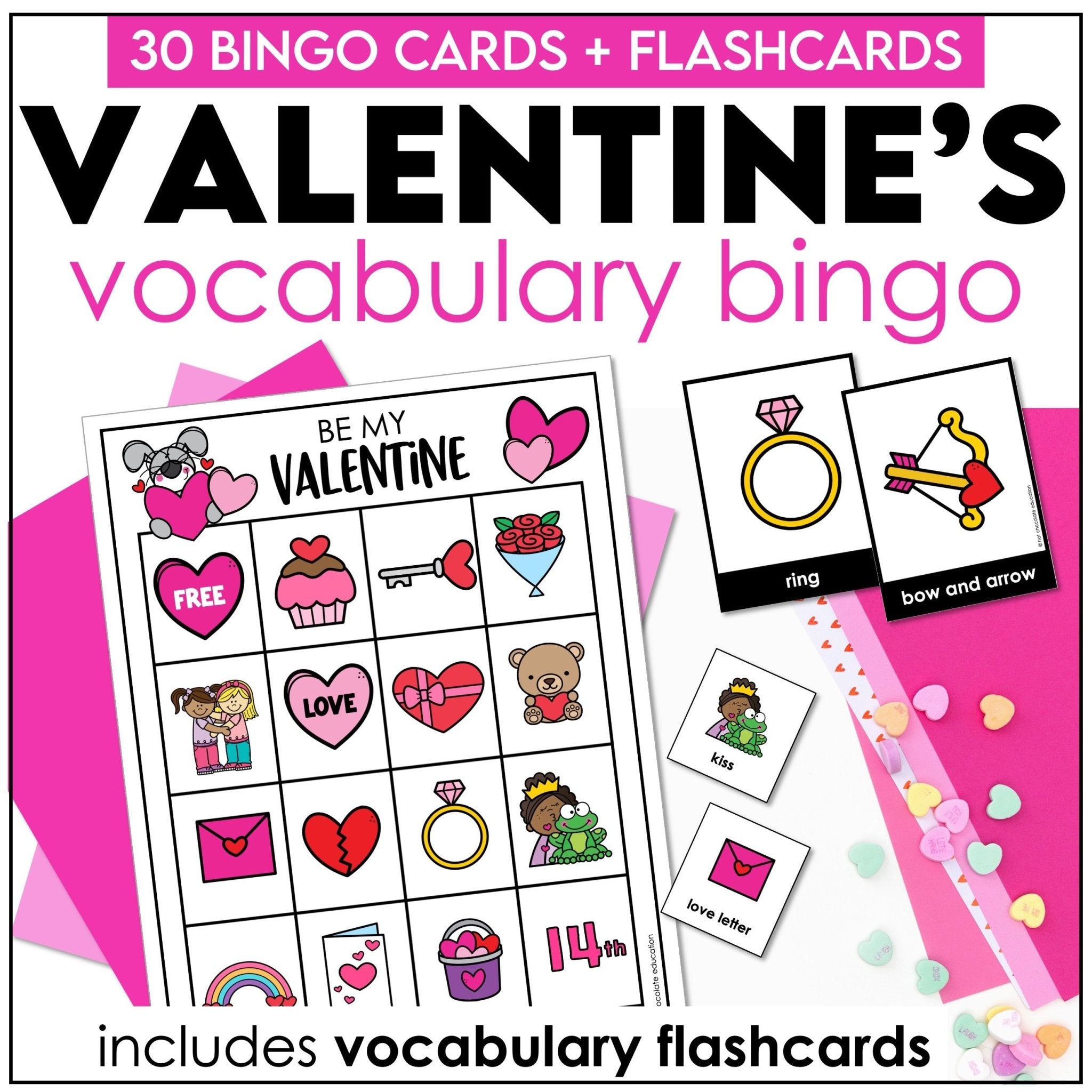 Valentine's Day Vocabulary Bingo ESL / EFL / ELL - Hot Chocolate Teachables