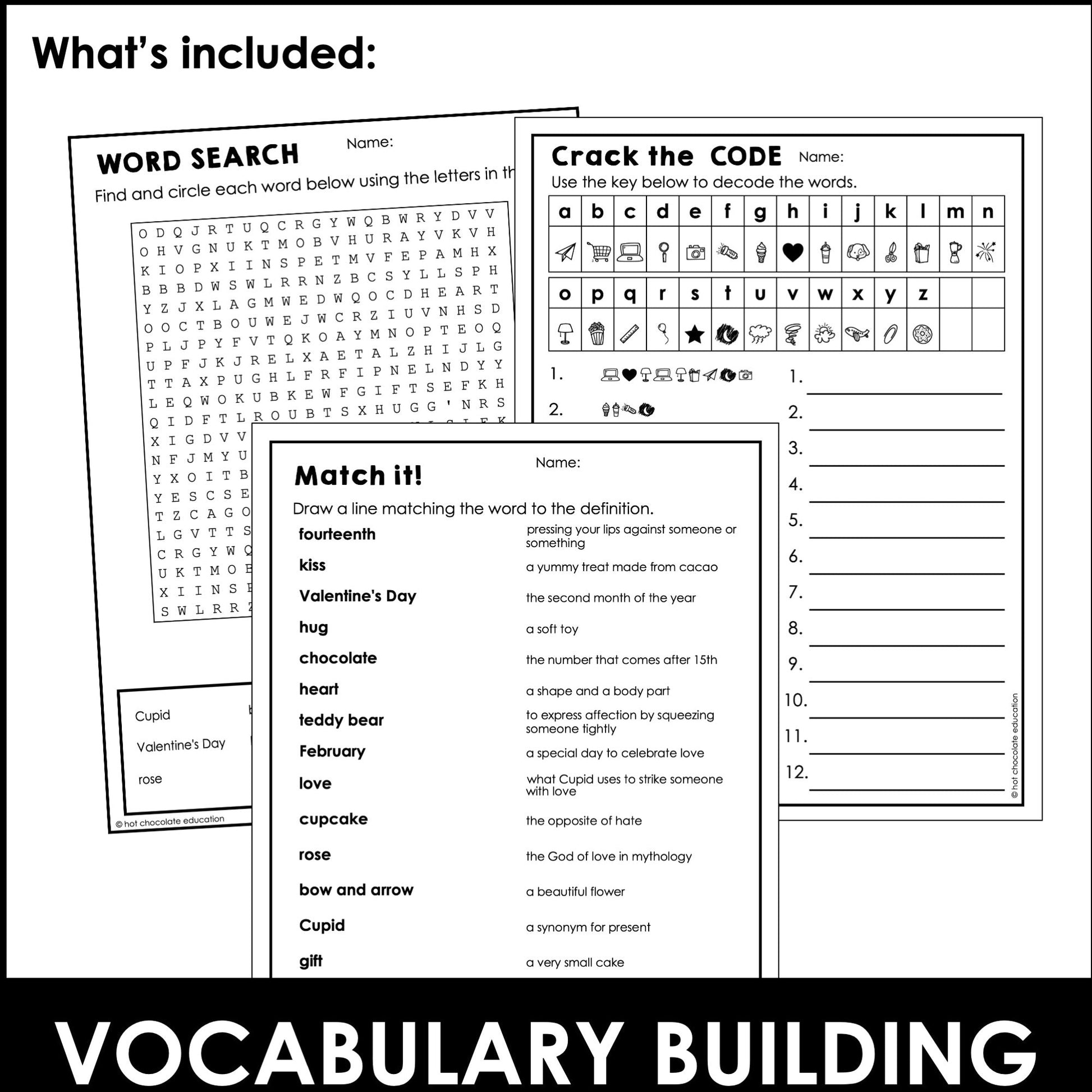 Valentine's Vocabulary Pack - Hot Chocolate Teachables