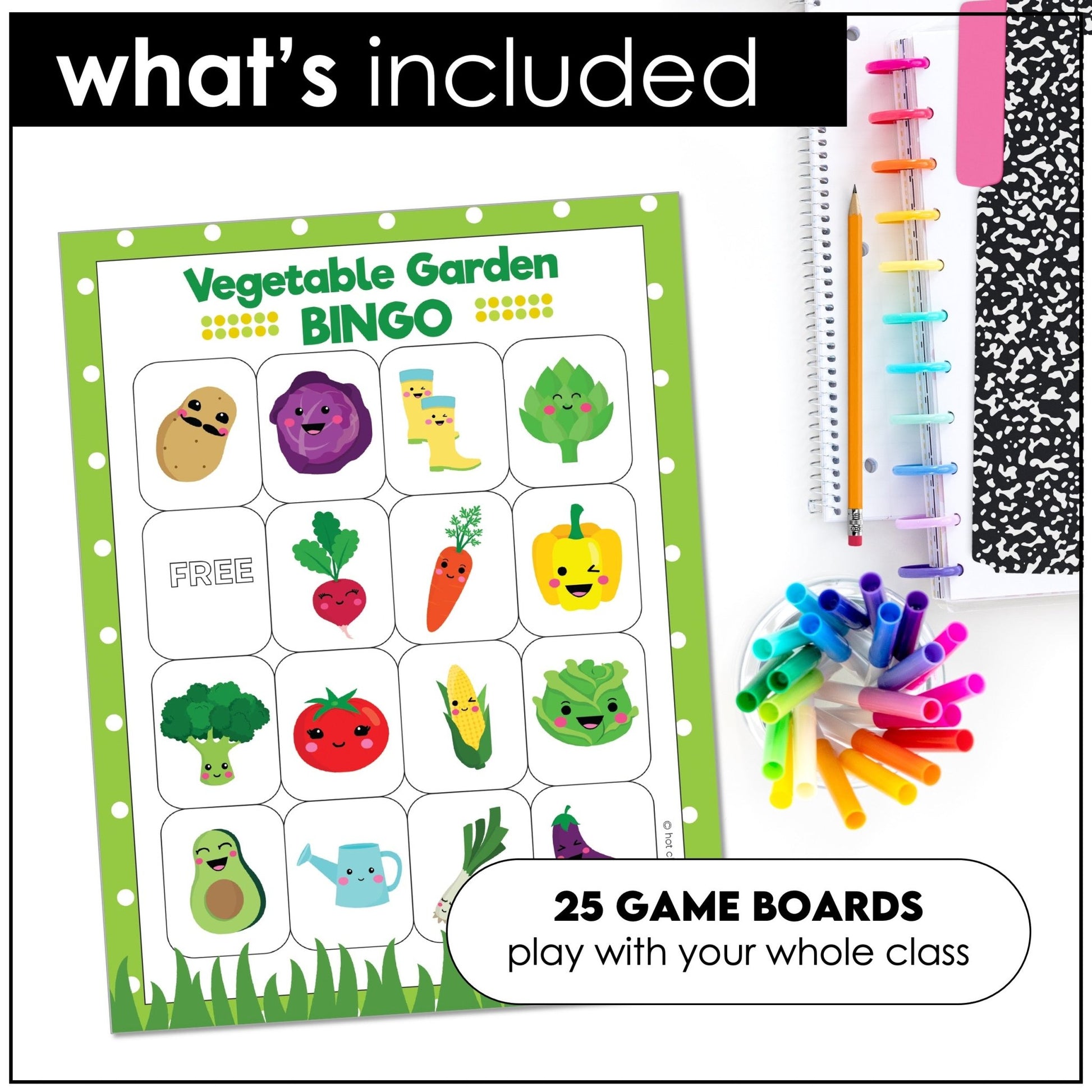 Vegetable Garden Vocabulary Bingo Game + Flashcards - Hot Chocolate Teachables