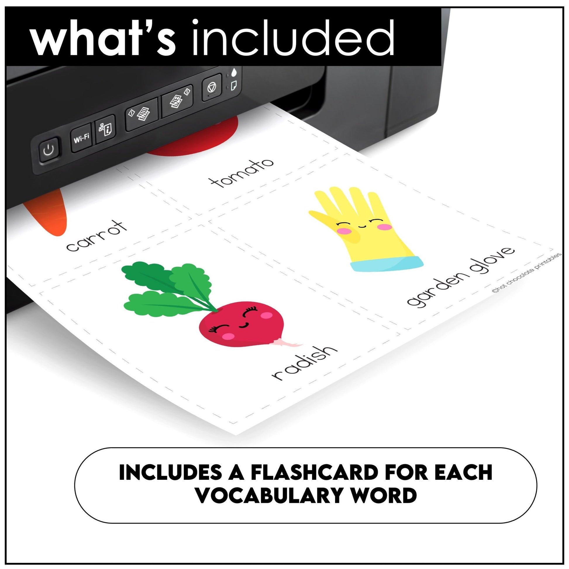 Vegetable Garden Vocabulary Bingo Game + Flashcards - Hot Chocolate Teachables