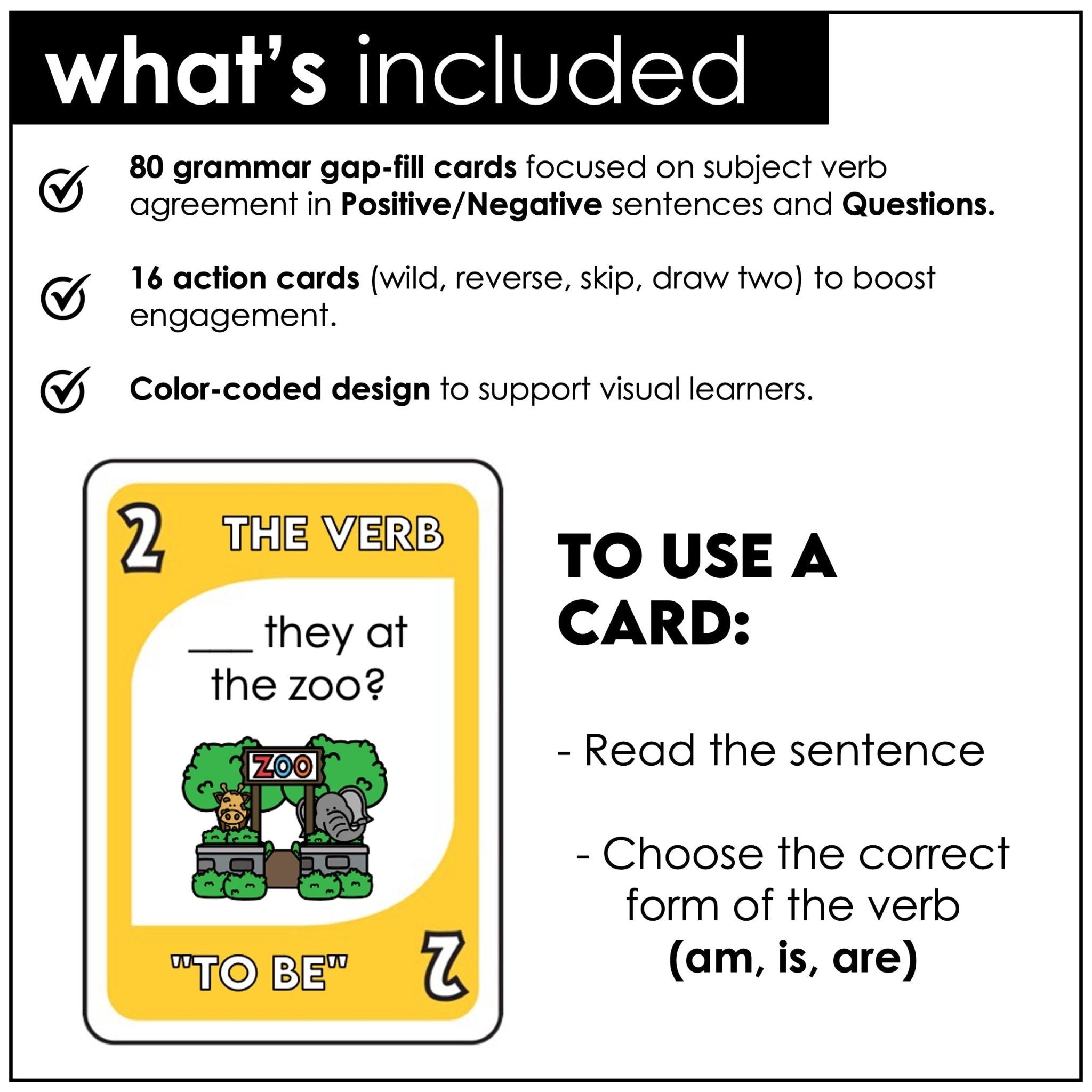 Verb “To Be” Card Game – Am, Is, Are Grammar Practice for ESL - Hot Chocolate Teachables