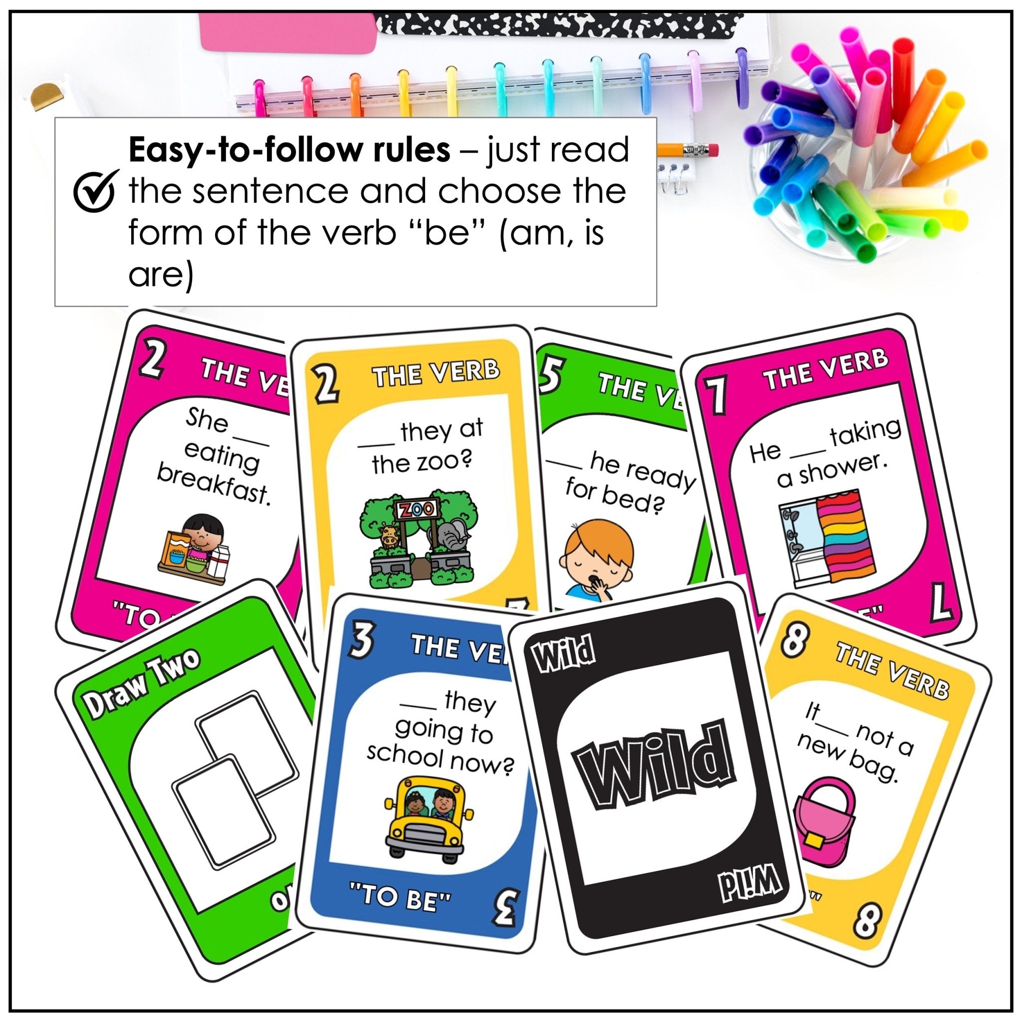 Verb “To Be” Card Game – Am, Is, Are Grammar Practice for ESL - Hot Chocolate Teachables