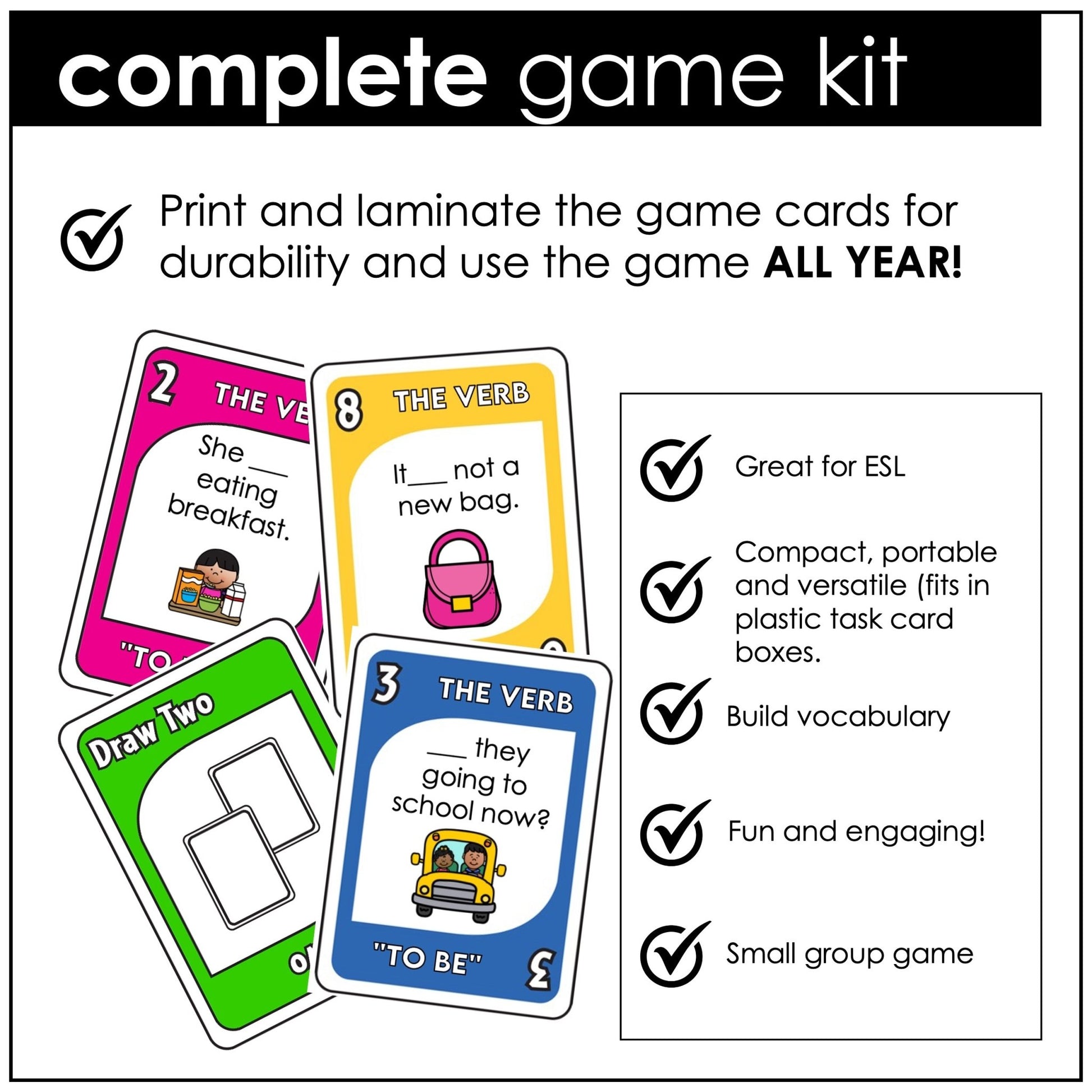 Verb “To Be” Card Game – Am, Is, Are Grammar Practice for ESL - Hot Chocolate Teachables