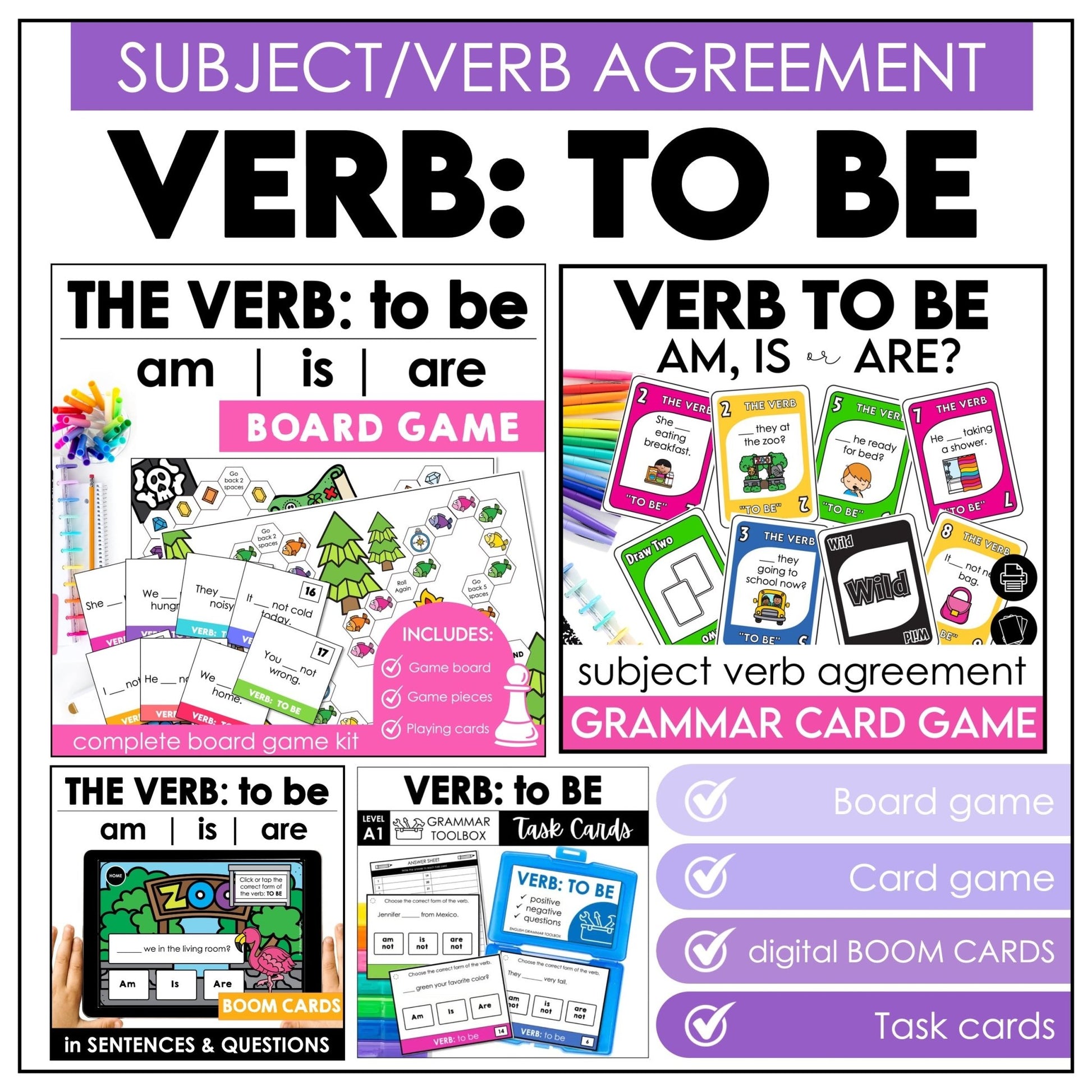 Verb To Be Grammar Games & Activities – Am, Is, Are Subject - Verb Agreement (ESL) - Hot Chocolate Teachables