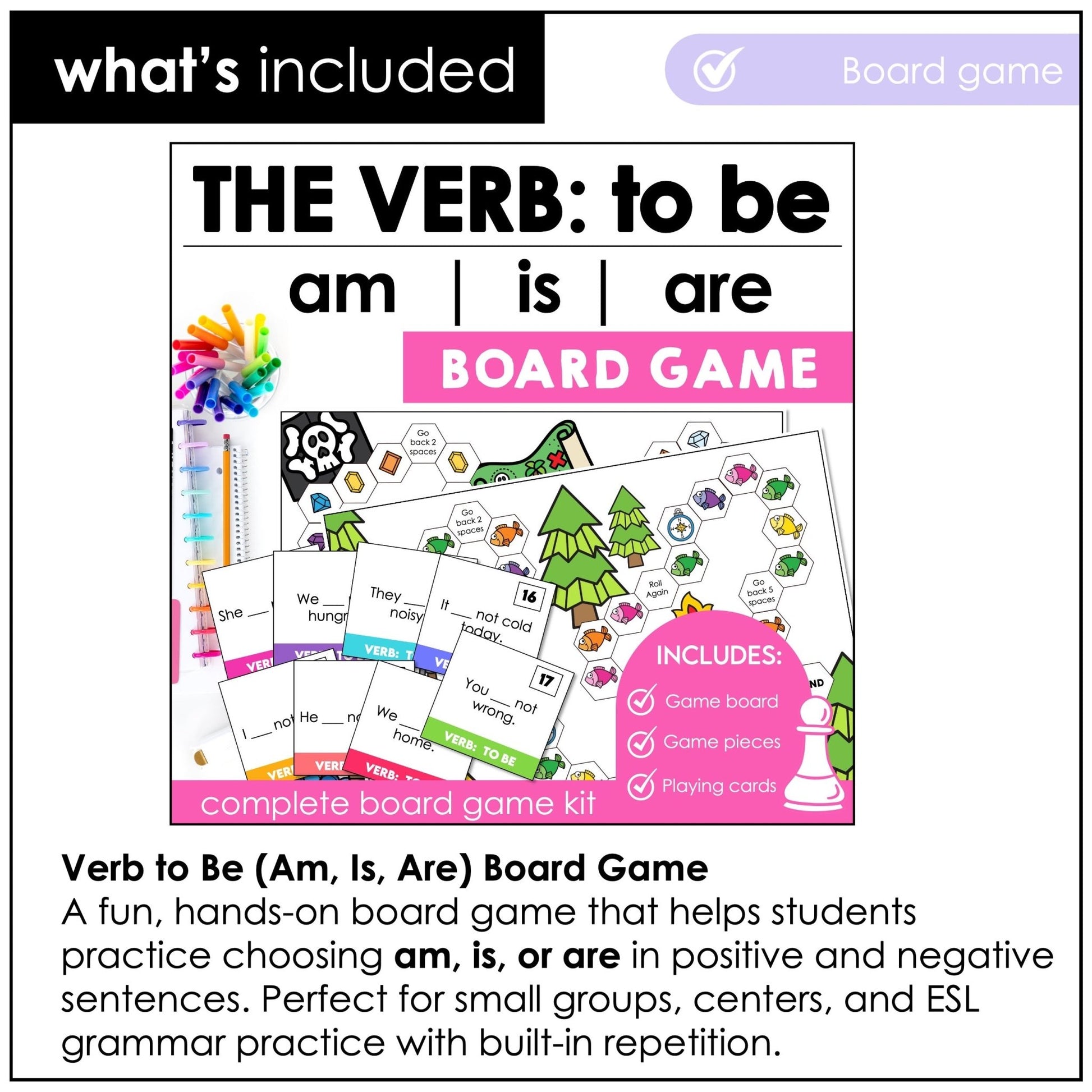 Verb To Be Grammar Games & Activities – Am, Is, Are Subject - Verb Agreement (ESL) - Hot Chocolate Teachables