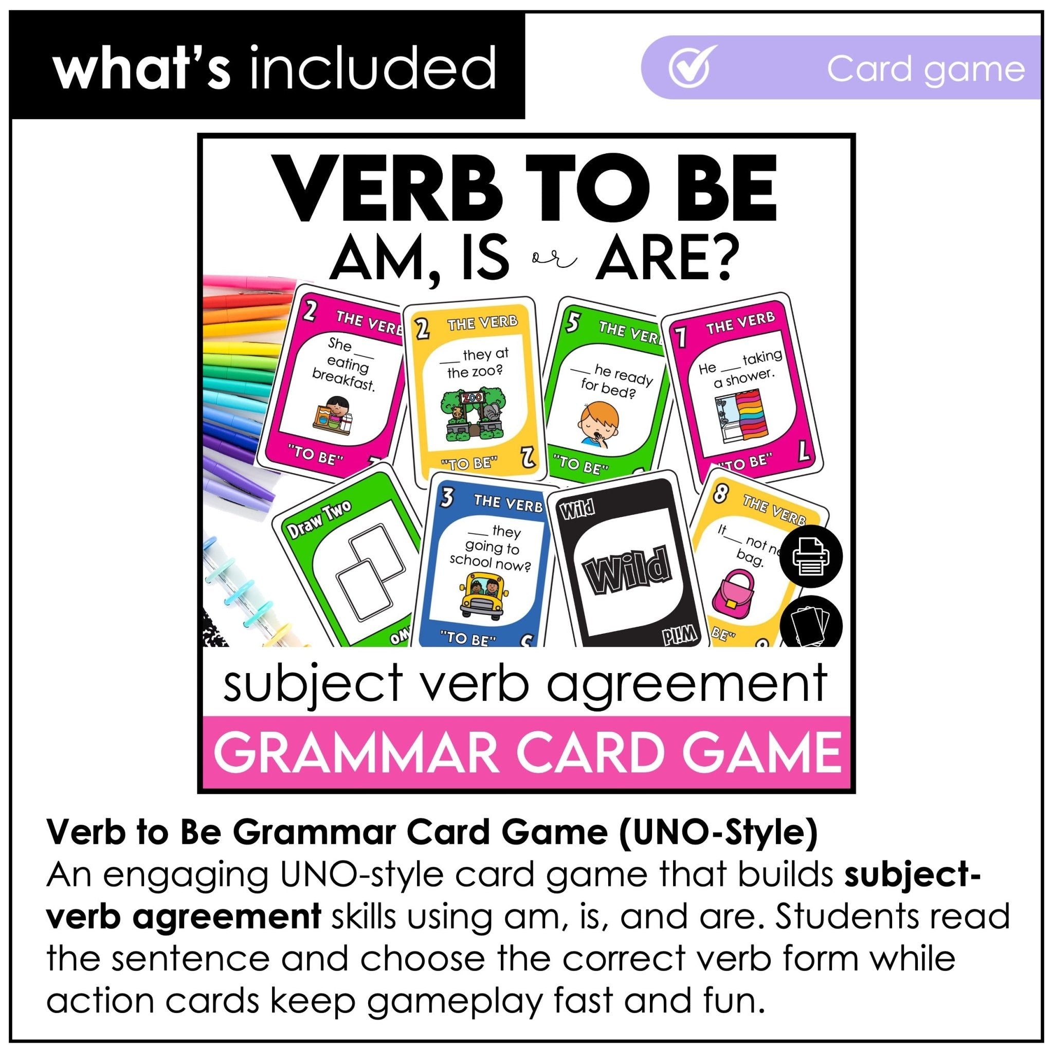 Verb To Be Grammar Games & Activities – Am, Is, Are Subject - Verb Agreement (ESL) - Hot Chocolate Teachables