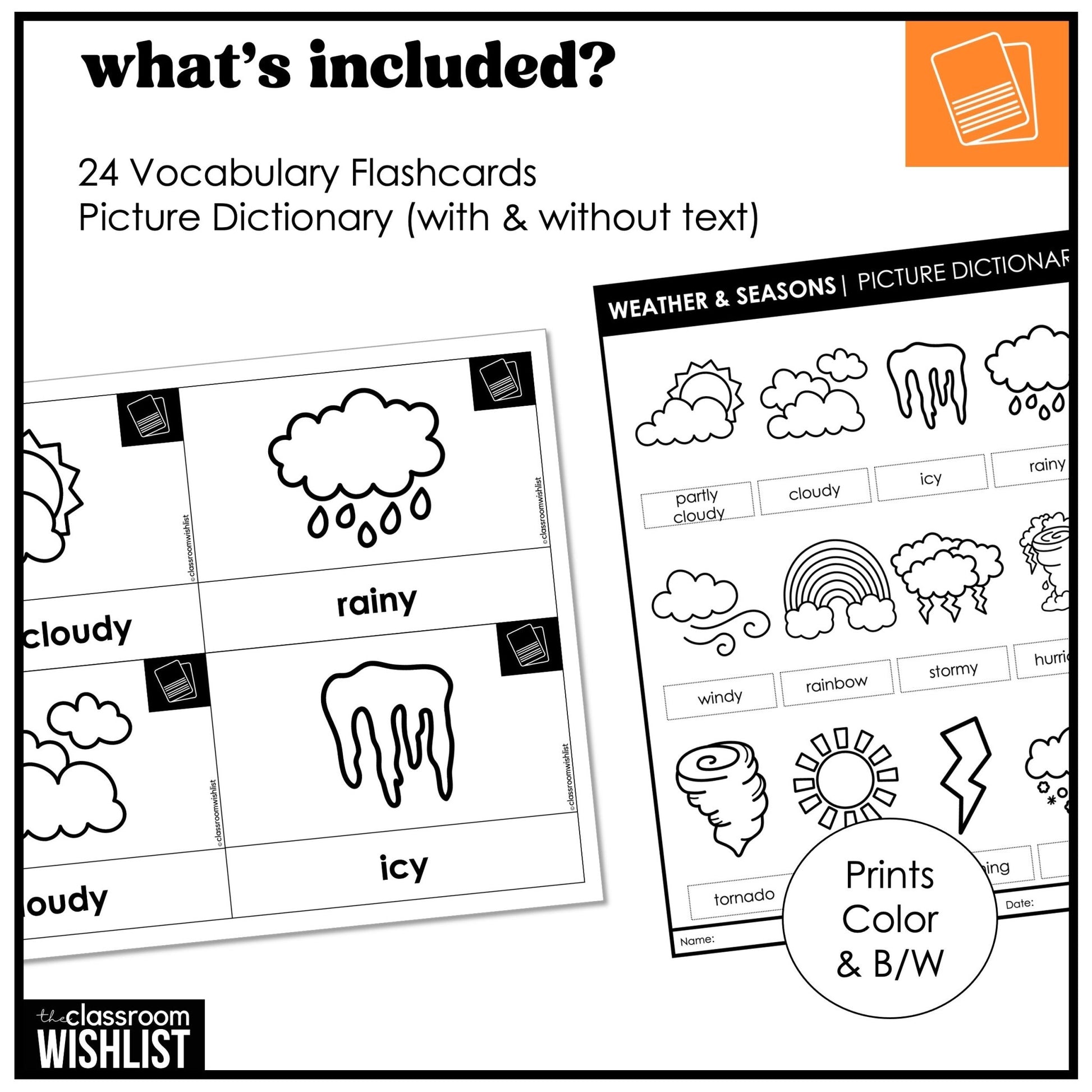Weather & Seasons Bundle | Digital + Print Flash Cards & Picture Dictionary - Hot Chocolate Teachables