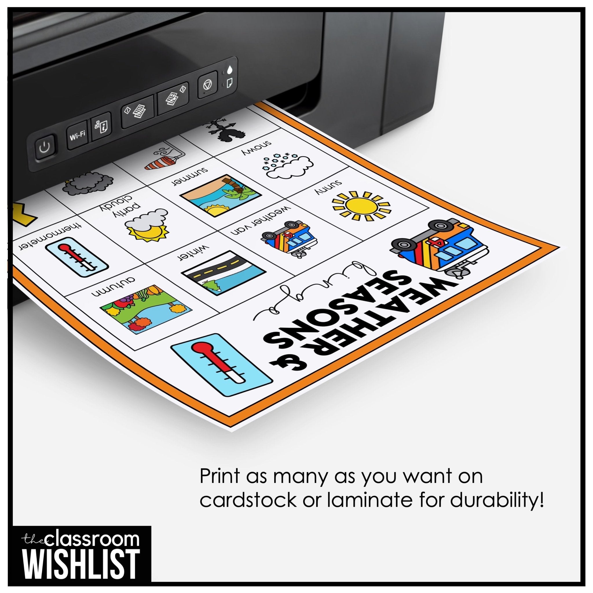 Weather & Seasons Vocabulary Bingo | ESL, ELL, and ELA Classroom Game - Hot Chocolate Teachables