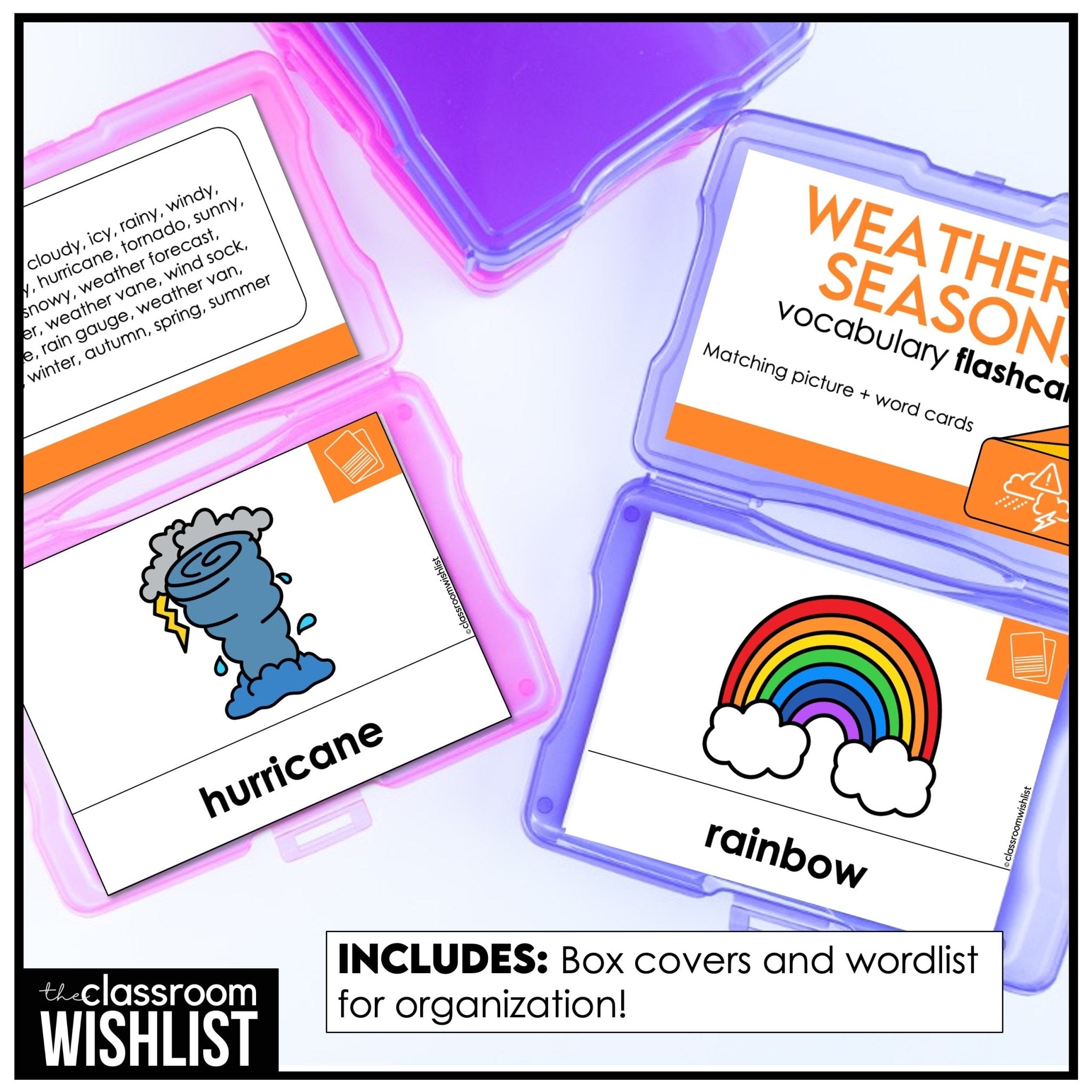 Weather & Seasons Vocabulary ESL Flashcard Pack: Flash Cards & Visual Dictionary - Hot Chocolate Teachables