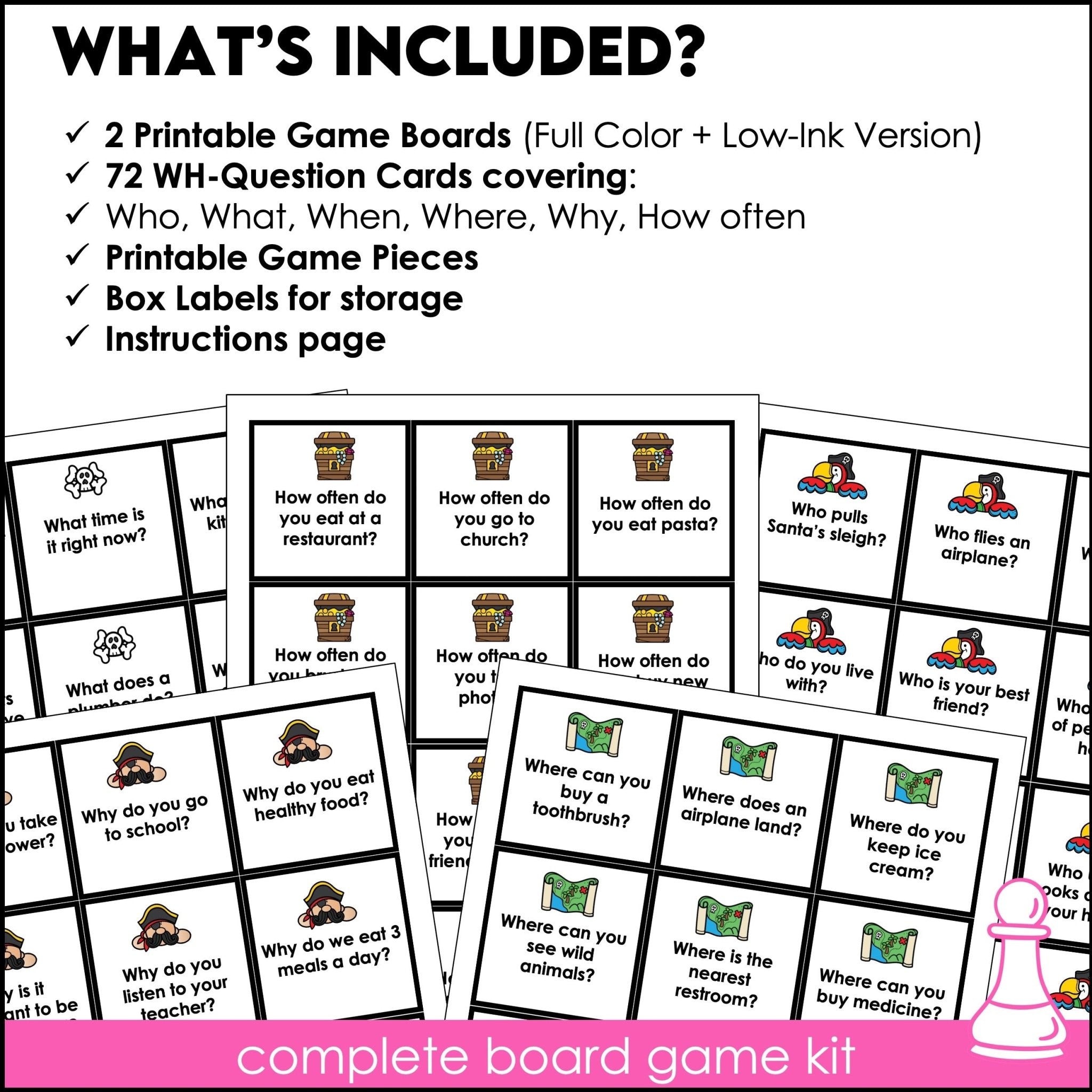WH Question Board Game - What - When - Where - Why - Who - How often - Hot Chocolate Teachables