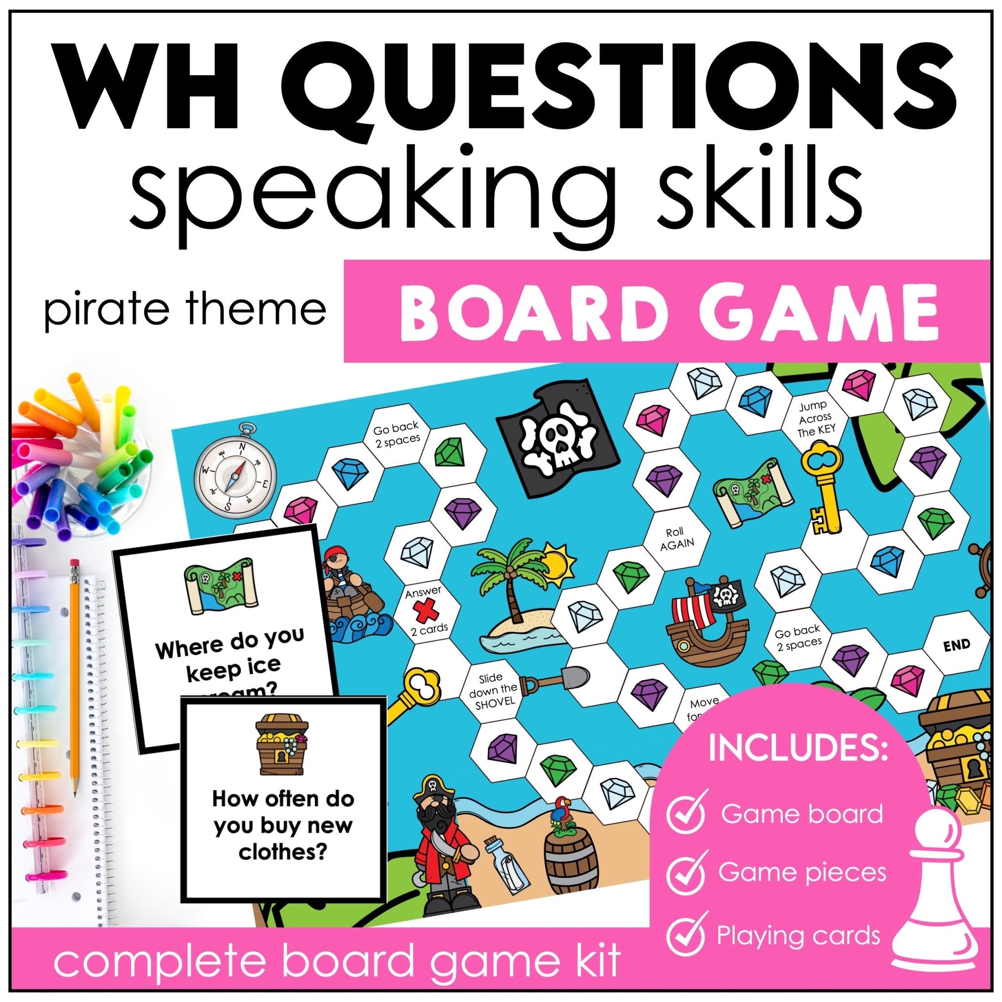 WH Question Board Game - What - When - Where - Why - Who