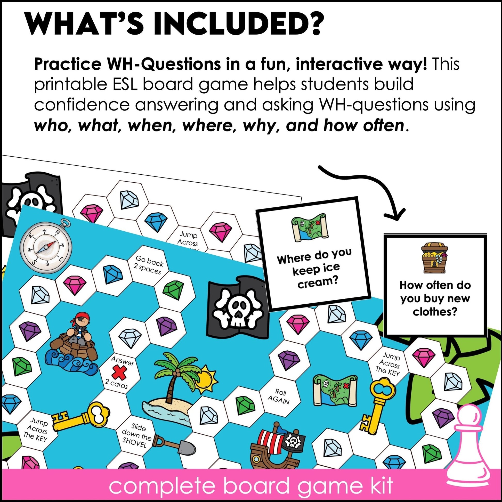 WH Question Board Game - What - When - Where - Why - Who