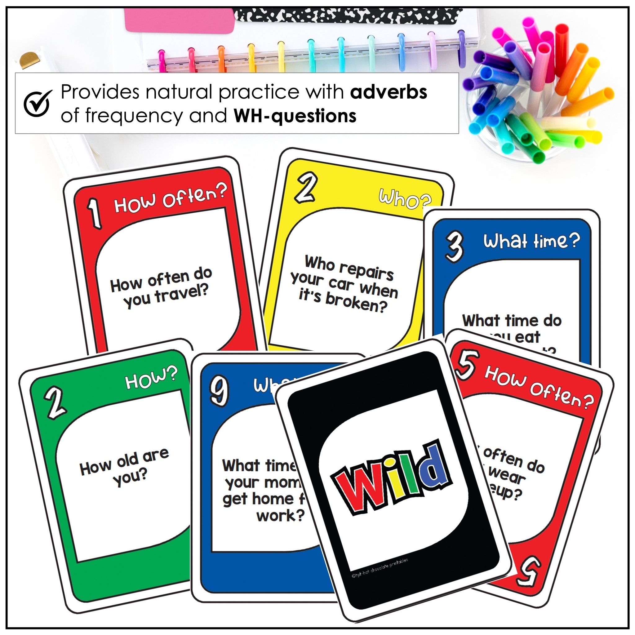 WH Question Card Game - How often, Who, What time?