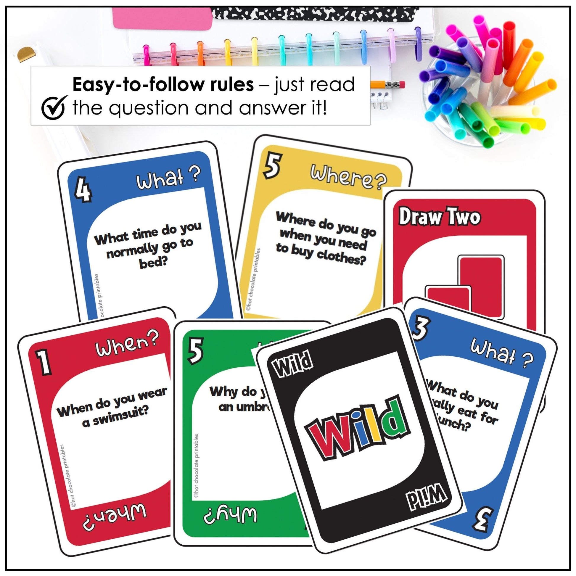 WH Question Card Game - What, When, Where & Why