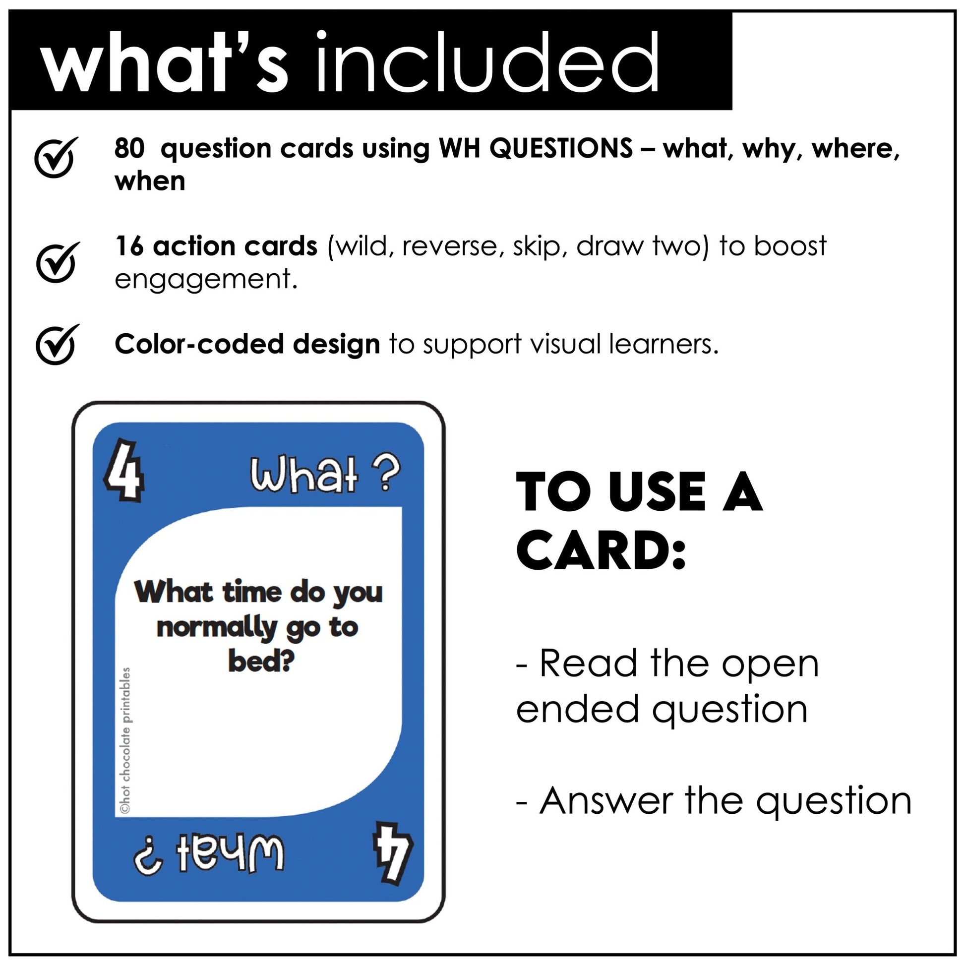 WH Question Card Game - What, When, Where & Why