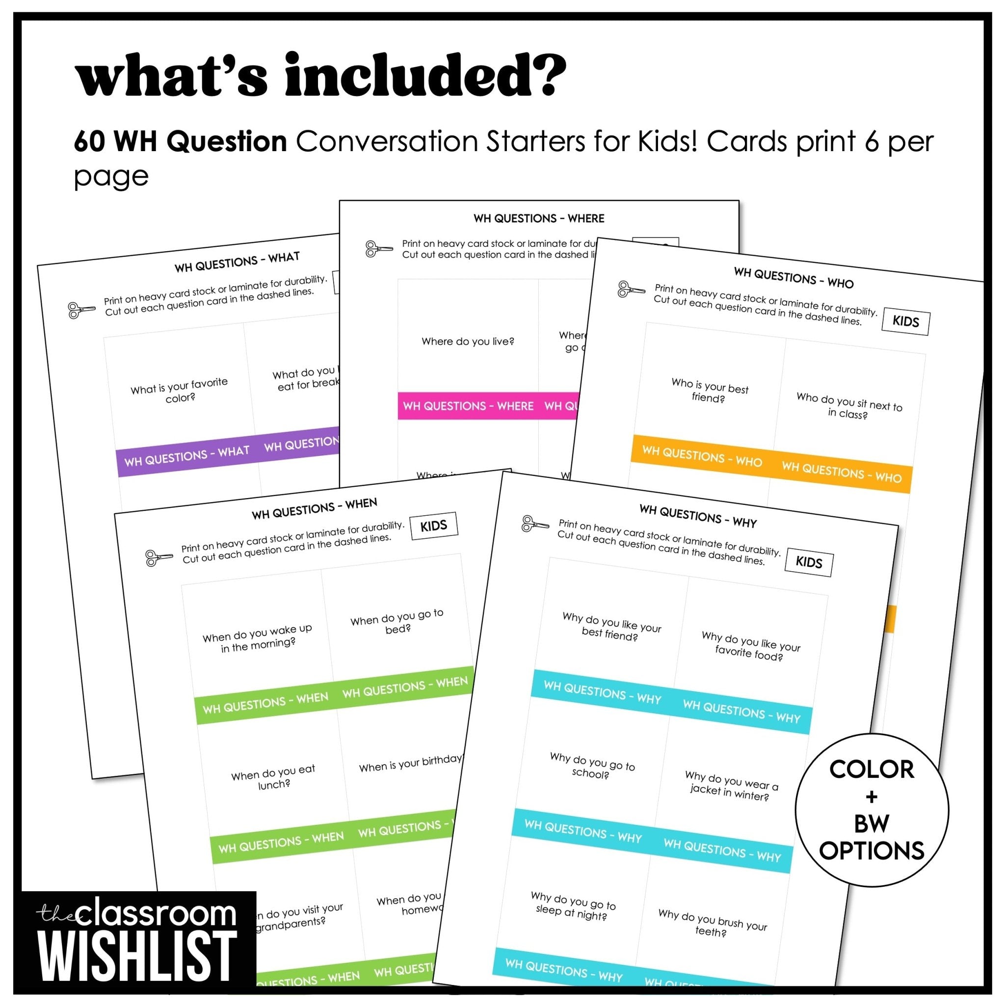 WH Question Conversation Starters | 60 WHAT, WHEN, WHY, WHO