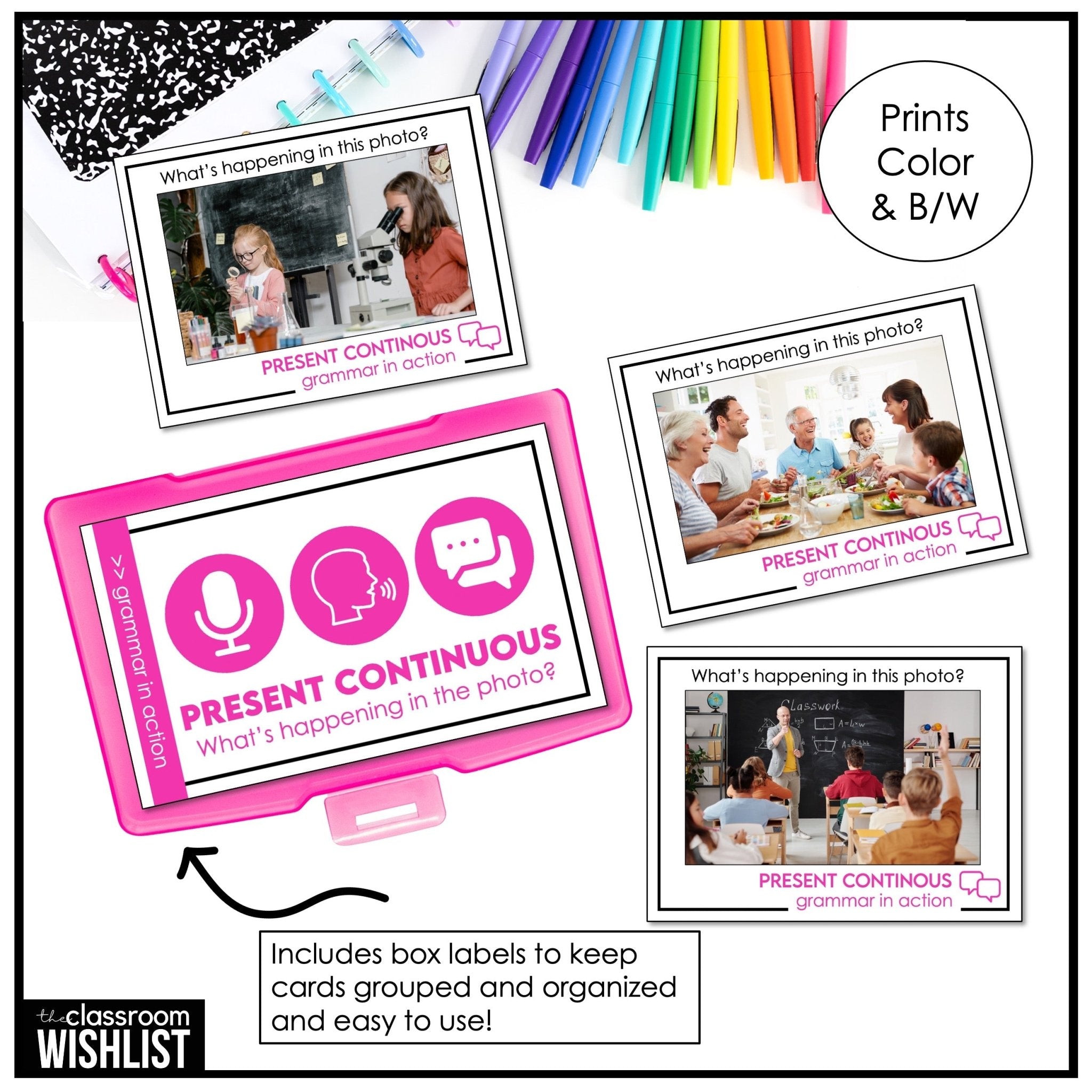 What’s Happening? Present Continuous Picture Scenes | ESL Speaking Practice - Hot Chocolate Teachables