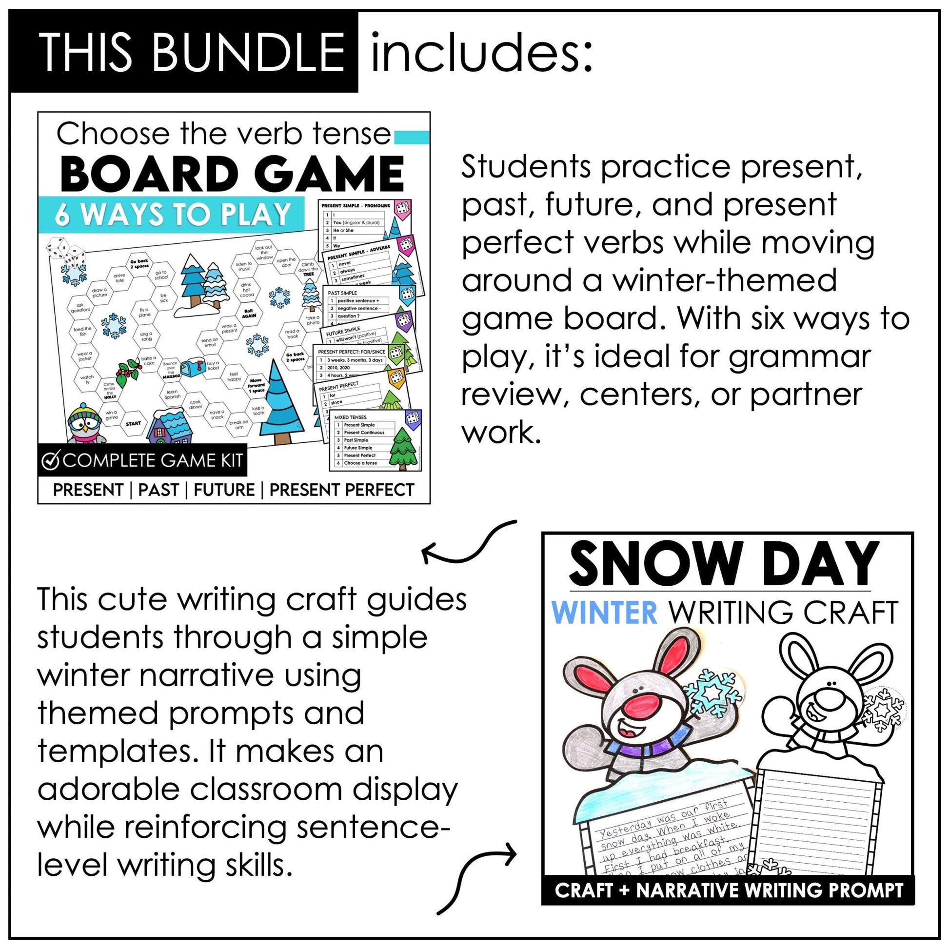 WINTER Games and Activity Bundle - Grammar & Vocabulary for ELL / ESL / EFL - Hot Chocolate Teachables