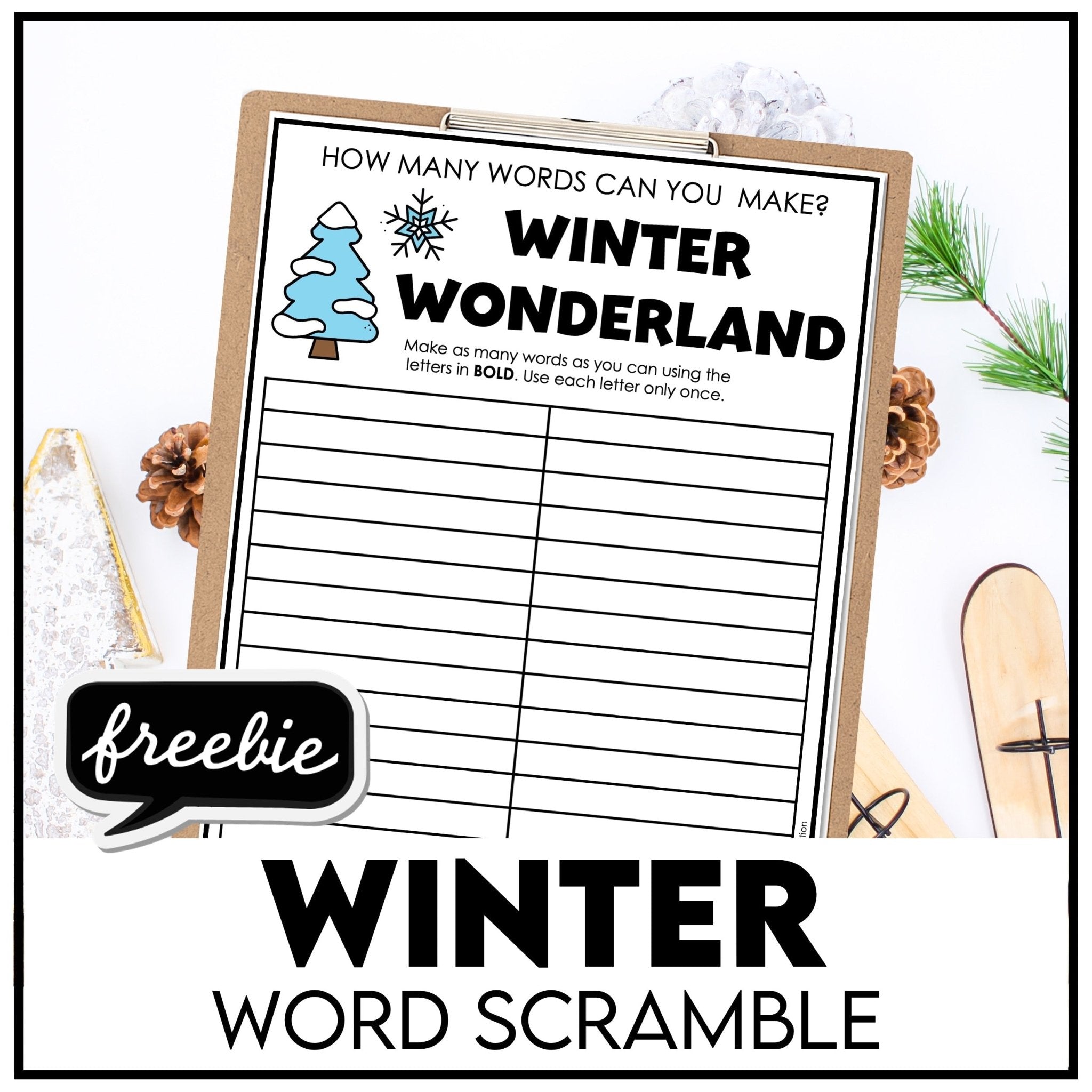 Winter Word Scramble Freebie! How many words can you make? - Hot Chocolate Teachables