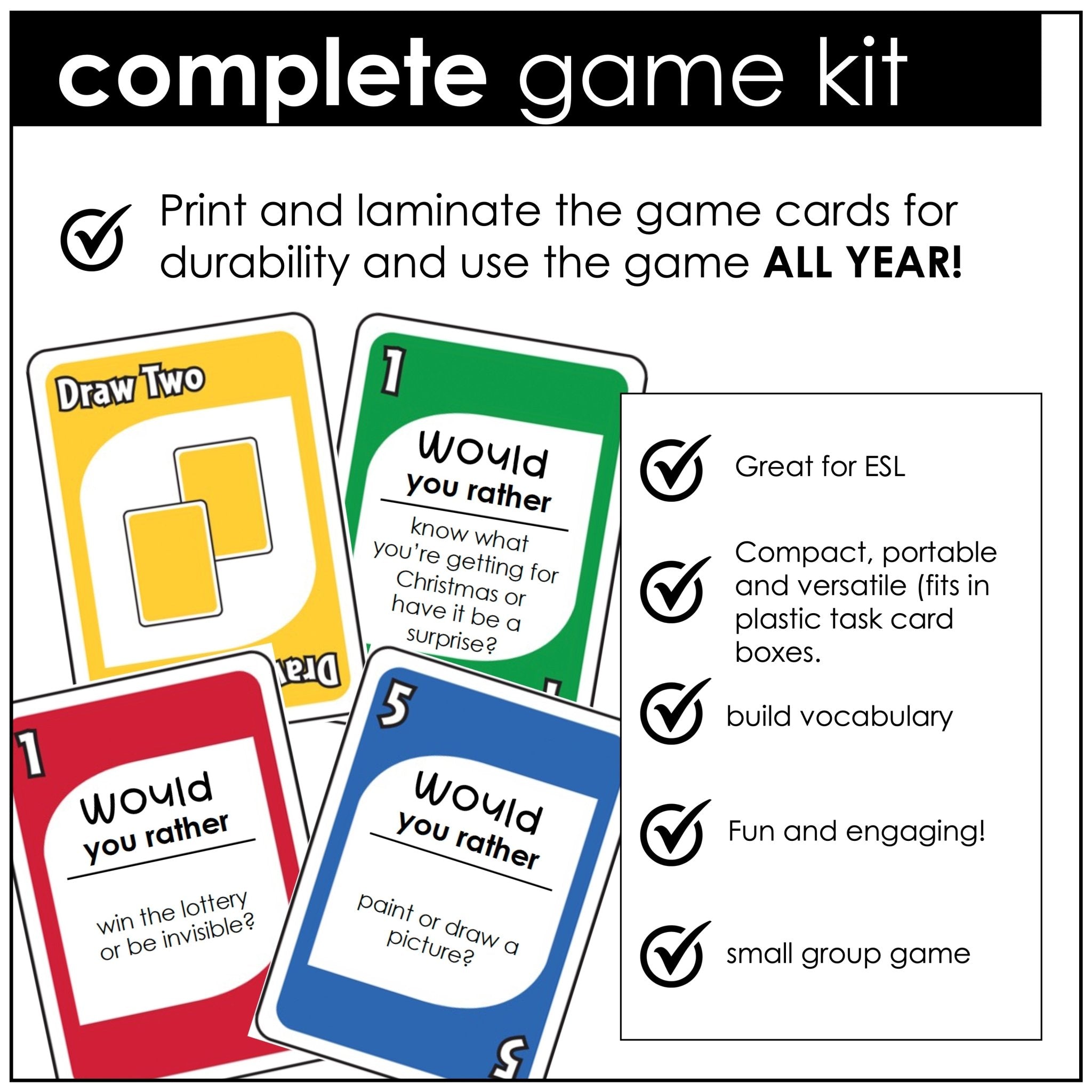 Question Card Game for Opinions: Would You Rather?