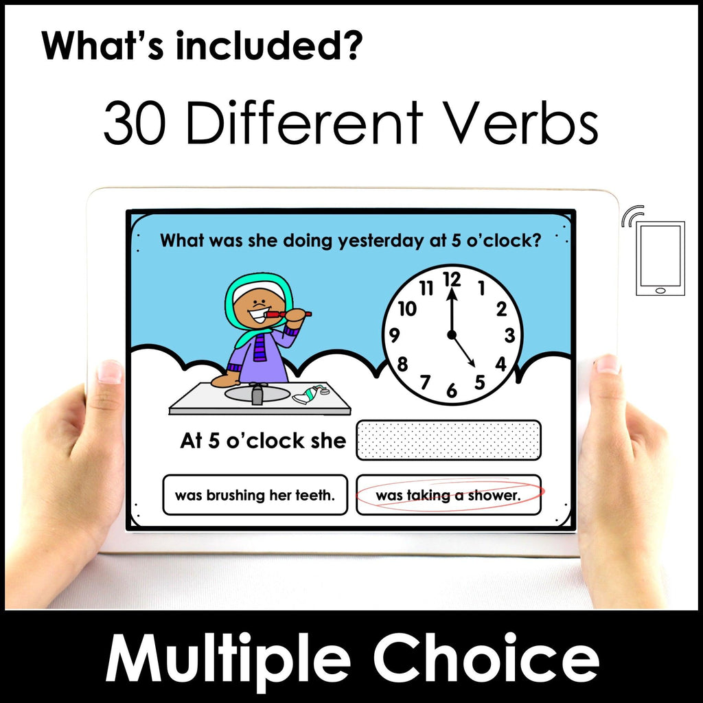Action Verb BOOM CARDS Past Continuous Verb Tense Activity - Hot Chocolate Teachables