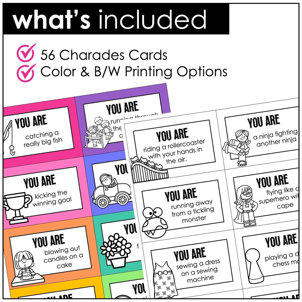 Action Verb Charades | Present Continuous Tense Miming Game Cards - Hot Chocolate Teachables