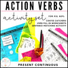 Action Verb Sentence Match + Cootie Catchers | Present Continuous Activities - Hot Chocolate Teachables