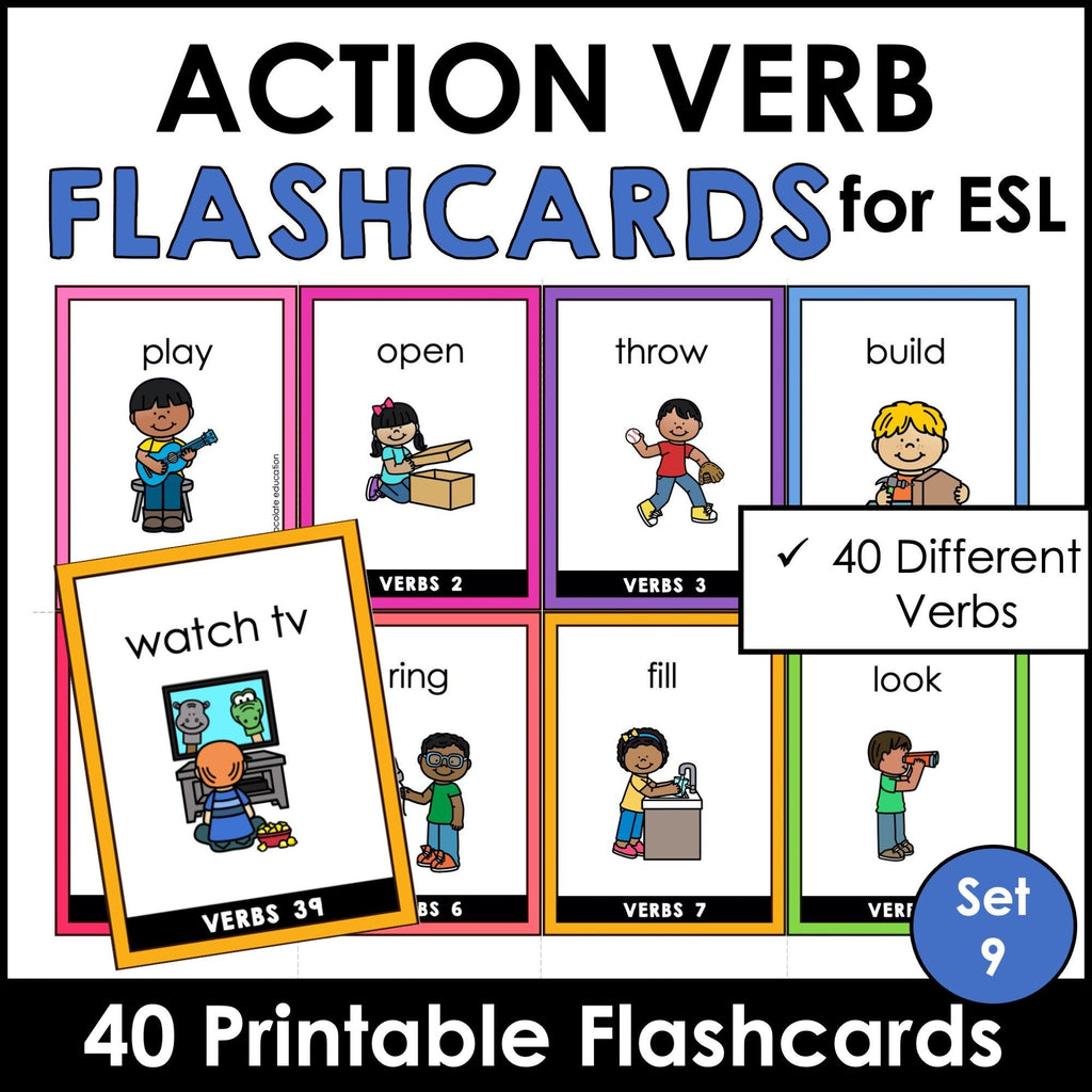 Action Flashcards – Set A – ESL Flashcards  Vocabulary flash cards,  Printable flash cards, Flashcards