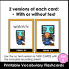 Action Verb Vocabulary Flashcards for ESL | Verb Cards with and without text - Hot Chocolate Teachables