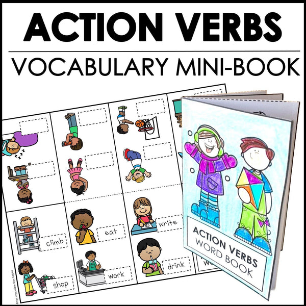 Action Verbs Mini Word Book | ESL Picture Dictionary Activity - Hot Chocolate Teachables