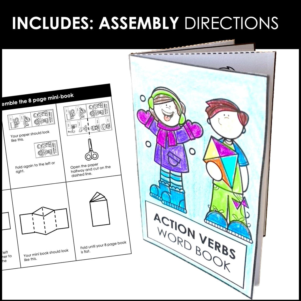 Action Verbs Mini Word Book | ESL Picture Dictionary Activity - Hot Chocolate Teachables