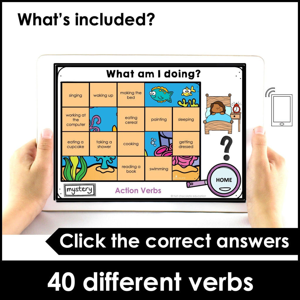 Action Verbs with -ing endings - Present Continuous BOOM CARDS - Hot Chocolate Teachables