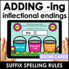 Adding (-ing) to a Base Verb - Inflectional Ending Spelling Rules - Boom Cards - Hot Chocolate Teachables