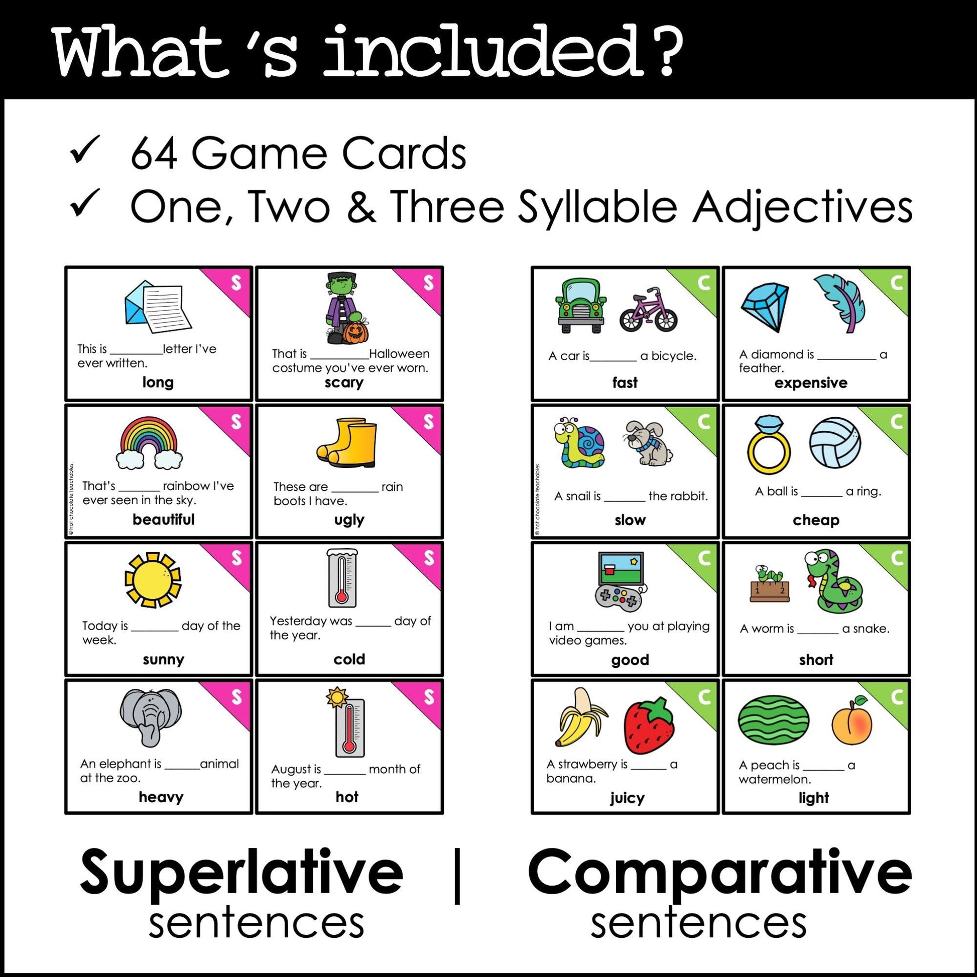 Adjectives : Comparative & Superlative Sentence Board Game - Hot Chocolate Teachables
