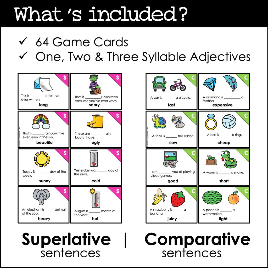Adjectives : Comparative & Superlative Sentence Board Game - Hot Chocolate Teachables