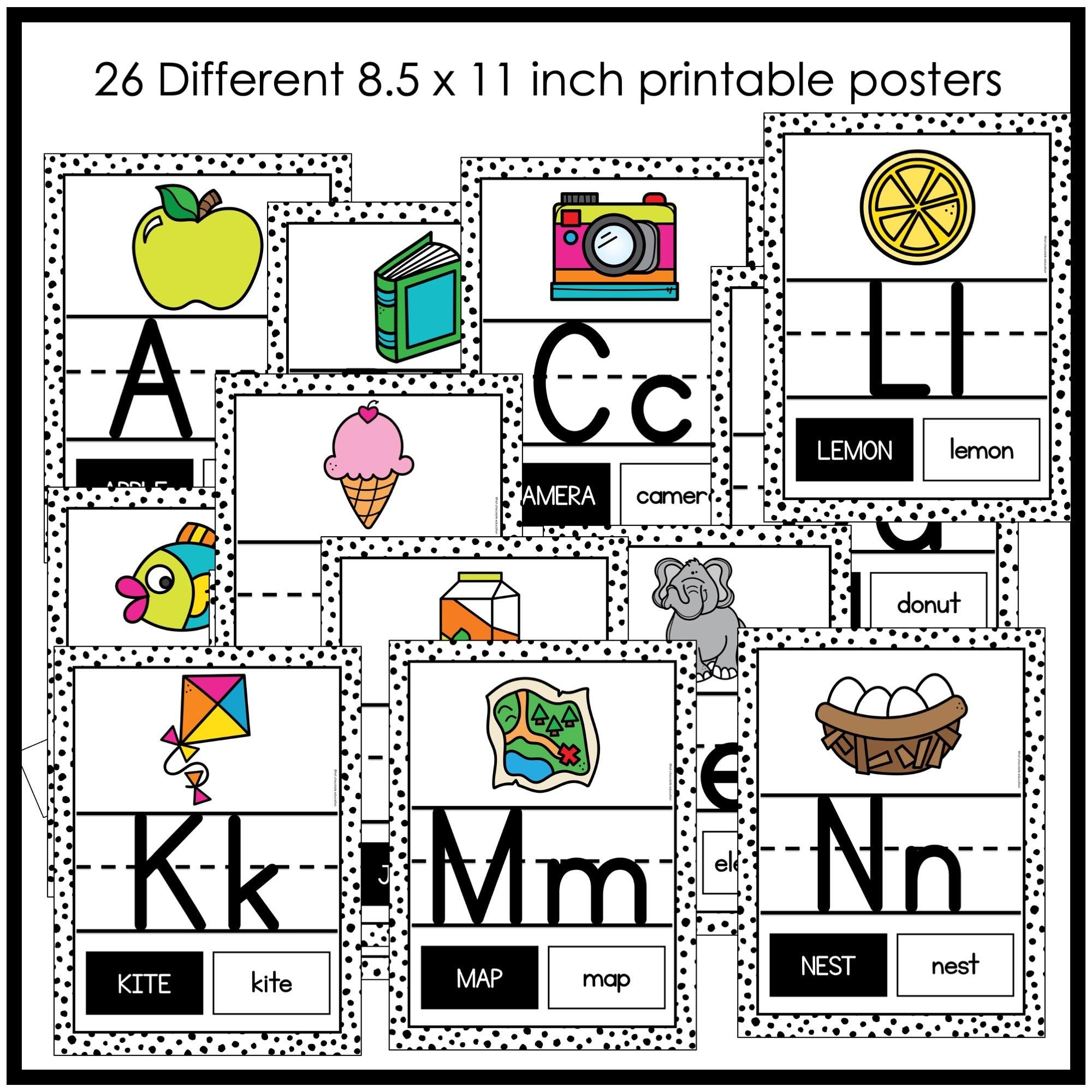 Alphabet Initial Letter Classroom Posters for Preschool / Kindergarten / 1st - Hot Chocolate Teachables